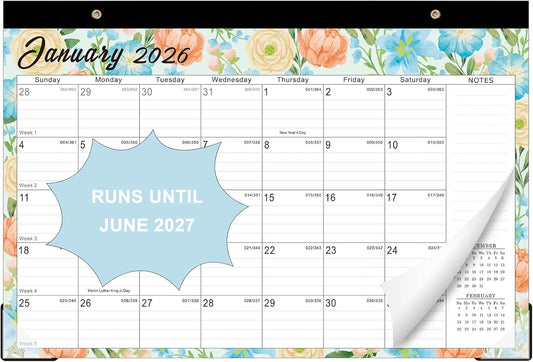 Lbylyhxc Desk Calendar 2026-2027, 18-Month School Year Calendar 2026-2027, January 2026 to June 2027, Large Desktop Calendar Monthly for Teacher with Corner Protectors 17" X 12" (Watercolor Flowers Desk Calendar, 17x12 inches)
