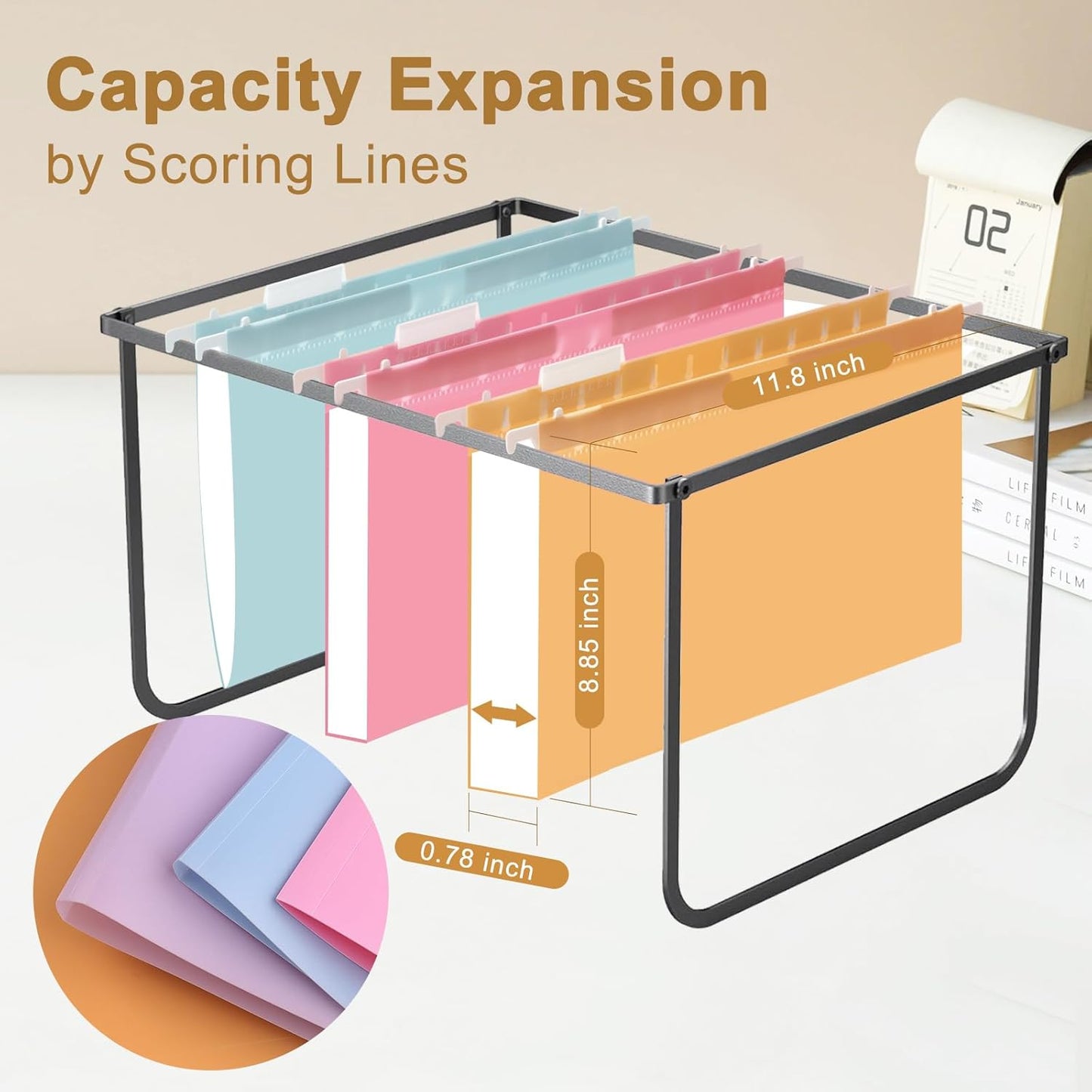 Pastel Plastic Hanging File Folders,Letter Size,6 Pack Reinforced Expanding Hang Folder,Heavy Duty File Folders for Filing Cabinet,1/5-Cut Tabs,Hanging Folder Organizer for Office Home