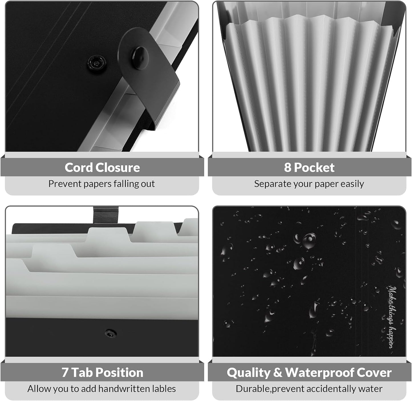 SKYDUE 8 Pockets Expanding File Folders, Accordion Folders, Portable Paper Bill Receipt Organizer, Letter Size, Home College School Office Supplies, Black