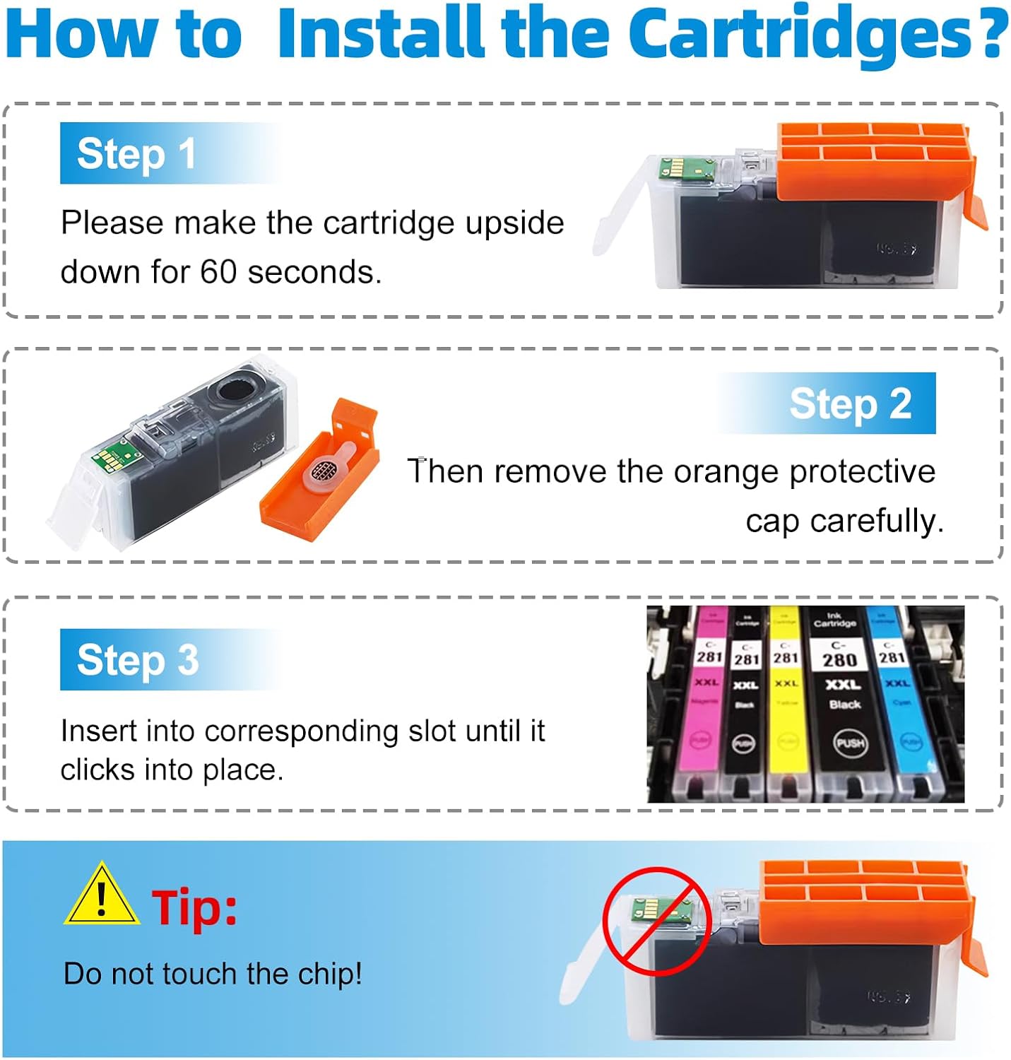 CLI-281 PB Photo Blue Ink Cartridge Replacement for Canon CLI-281XXL 281XXL 281 Ink cartridges Use for Canon PIXMA TS8120 TS8220 TS8320 TS8322 TS9120 Printers(3X CLI-281XXL Photo Blue)