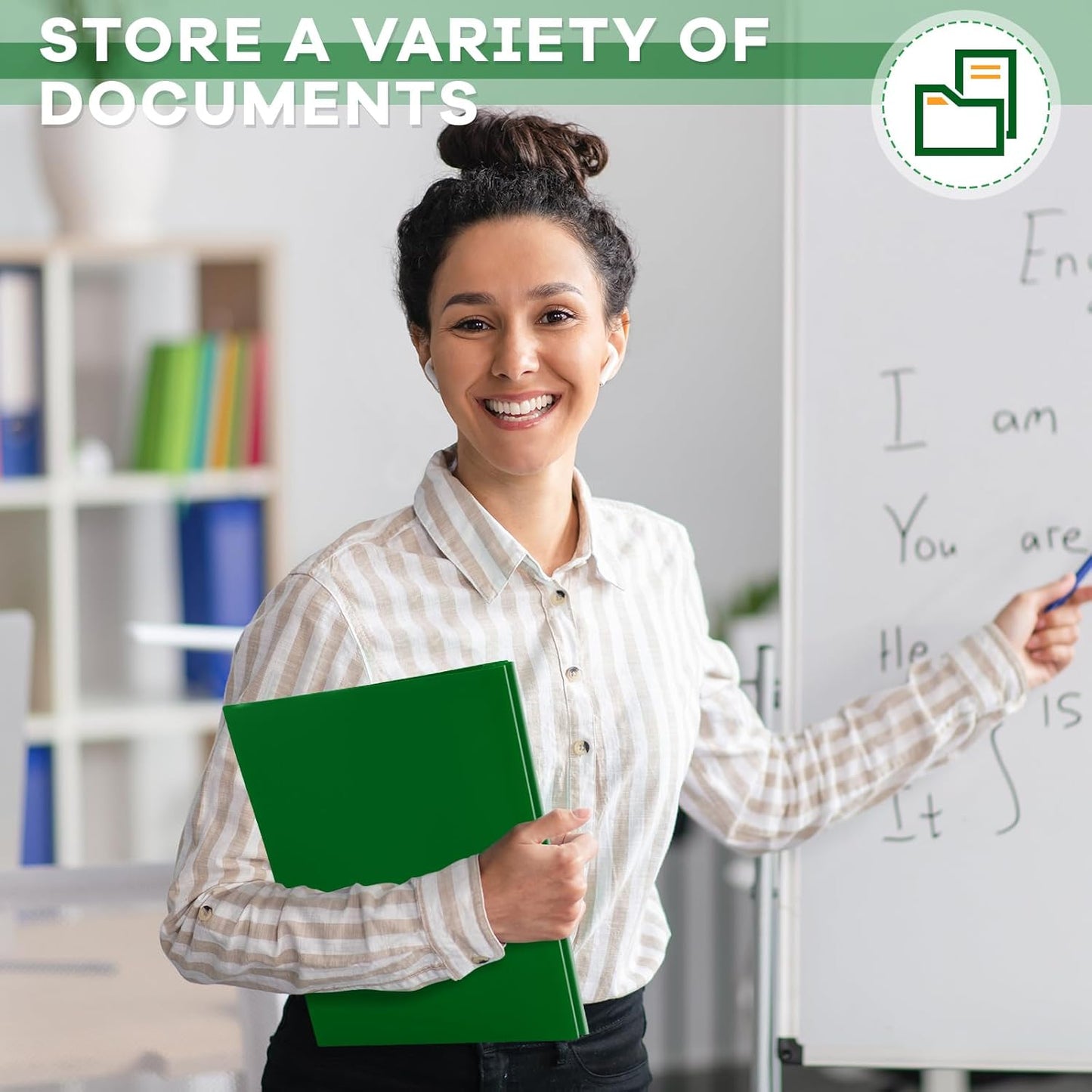 Henoyso 36 Pcs Plastic Folder with Clear Front Pocket and 3 Prong Plastic Folders with Card Slot Pocket Folders with Prongs for School Office (Dark Green)