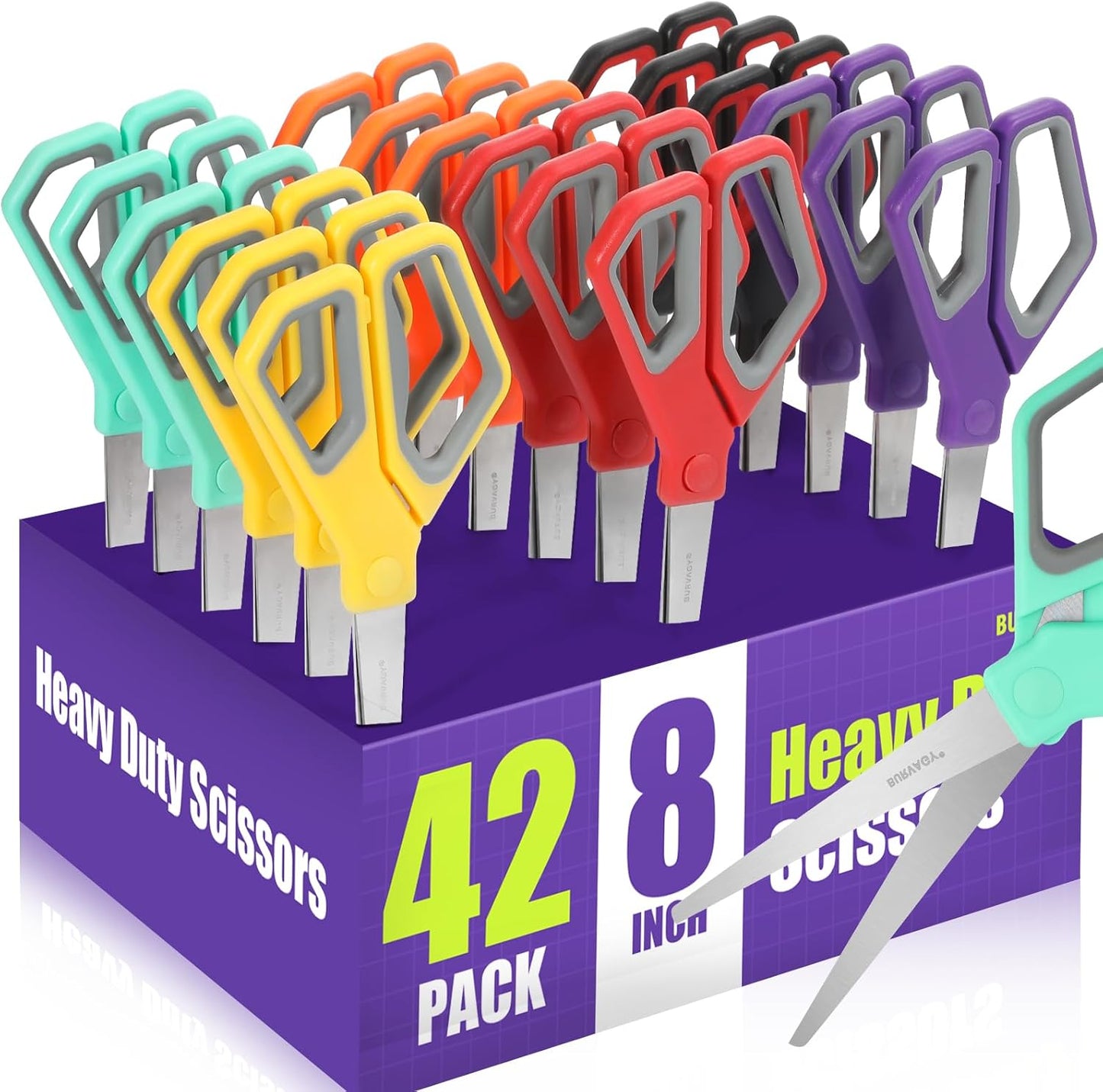 42Pack 8" Scissors All Purpose, Heavy Duty Scissors with Ultra Sharp Blades Comfort Grip Handles - For Office Home School Sewing Fabric Crafts, High/Middle School Student Teacher Scissor