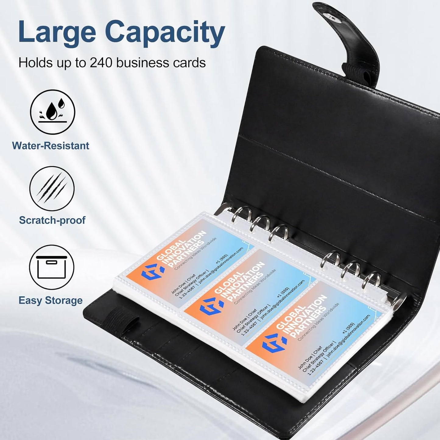 BYSTER Business Card Organizer, 40 Pack 240 Pockets Inner Refill Page Sleeves Business Card Holder Organizer, Professional PU Leather Business Card Book, Black