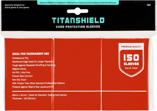 TitanShield (150 Sleeves/Red Standard Size Board Game Trading Card Sleeves Deck Protector Compatible with Pokemon, MTG Magic The Gathering