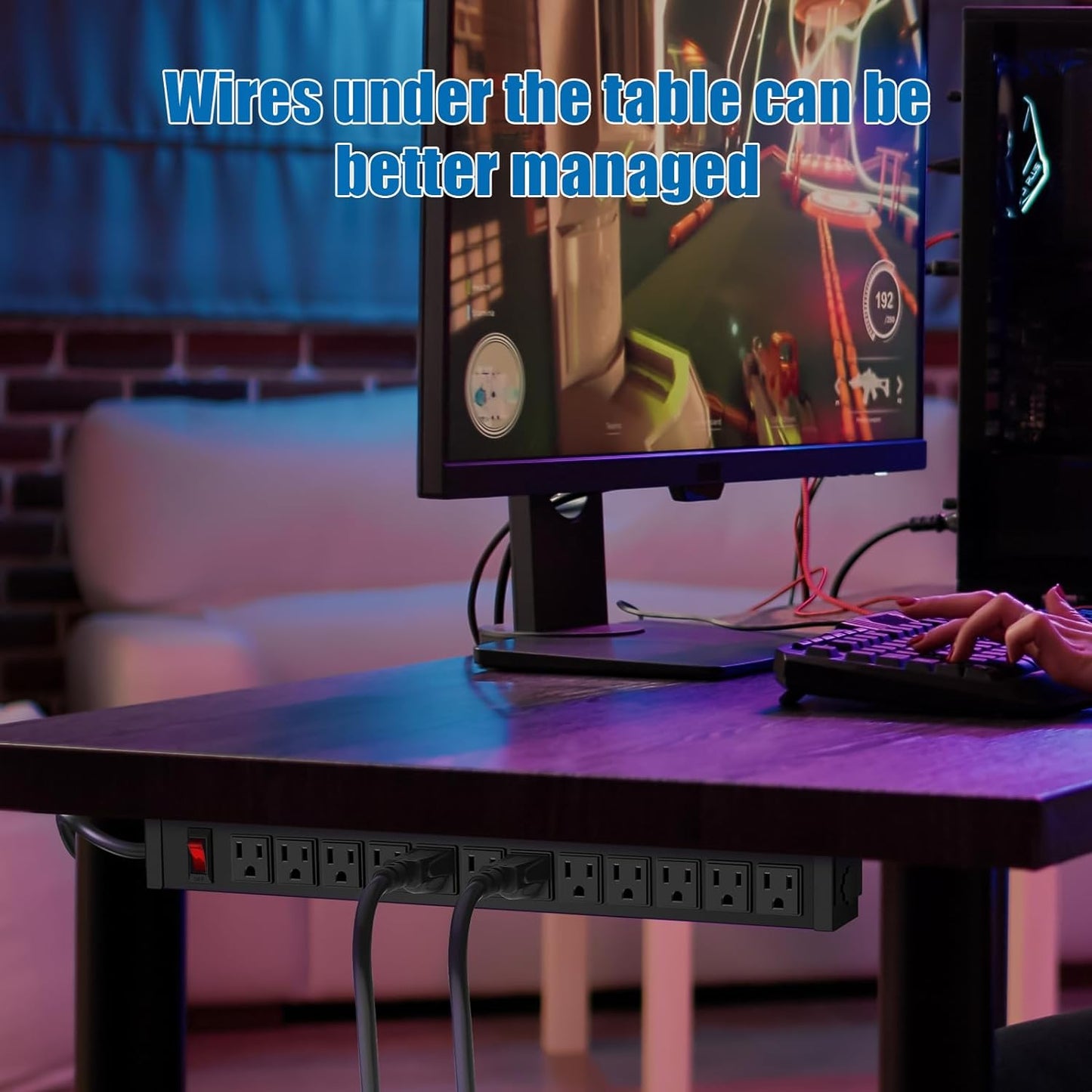 HHSOET Rotating Mountable Power Strip, 12 Outlet Wall Mount Surge Protector, Metal Heavy Duty and Versatile Outlet Strip, Stylish Appearance, Sturdy and Durable, 6ft Power Cord.(Black)