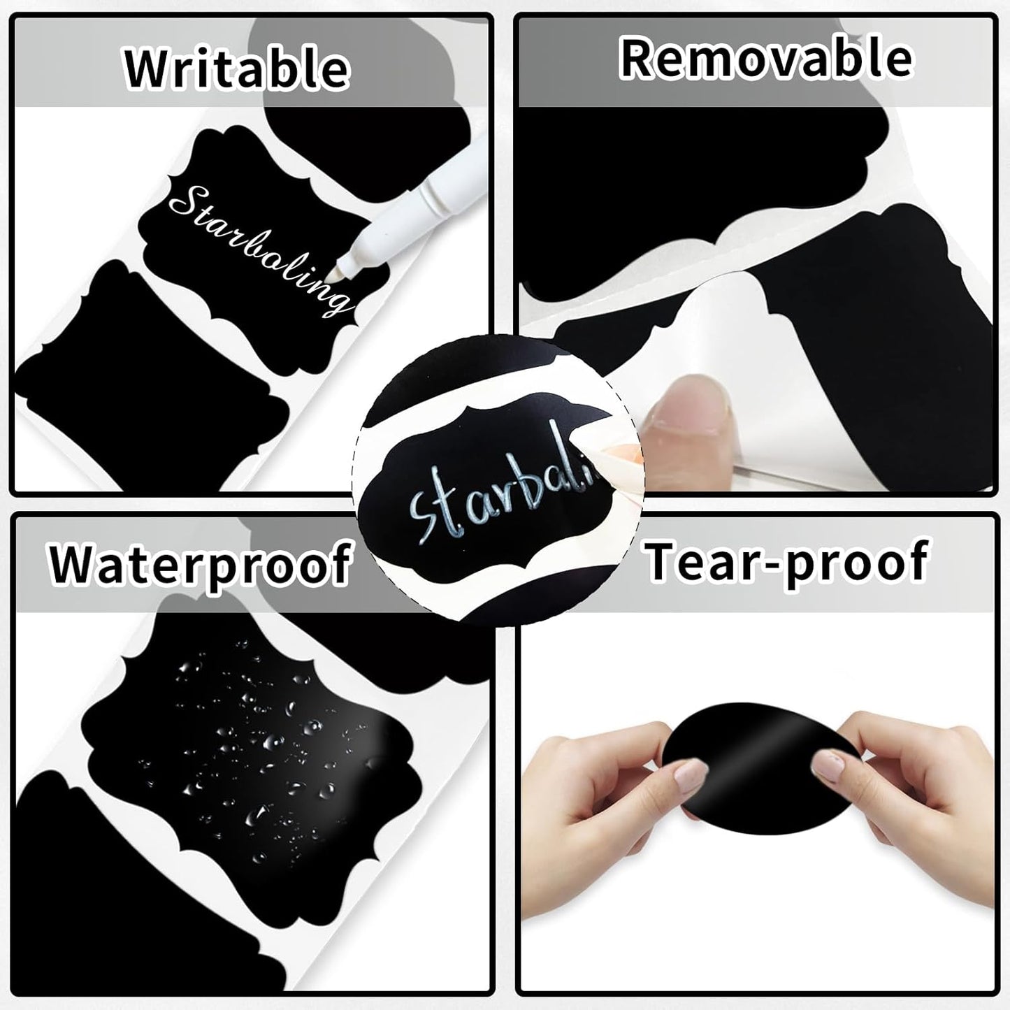 Starboling Chalkboard Labels,300 Pcs 2.4x1.6inch Irregular Labels Chalk Stickers with White Chalk Marker,Reusable Waterproof Blackboard Stickers,for Jars,Bottles,Storage Bins