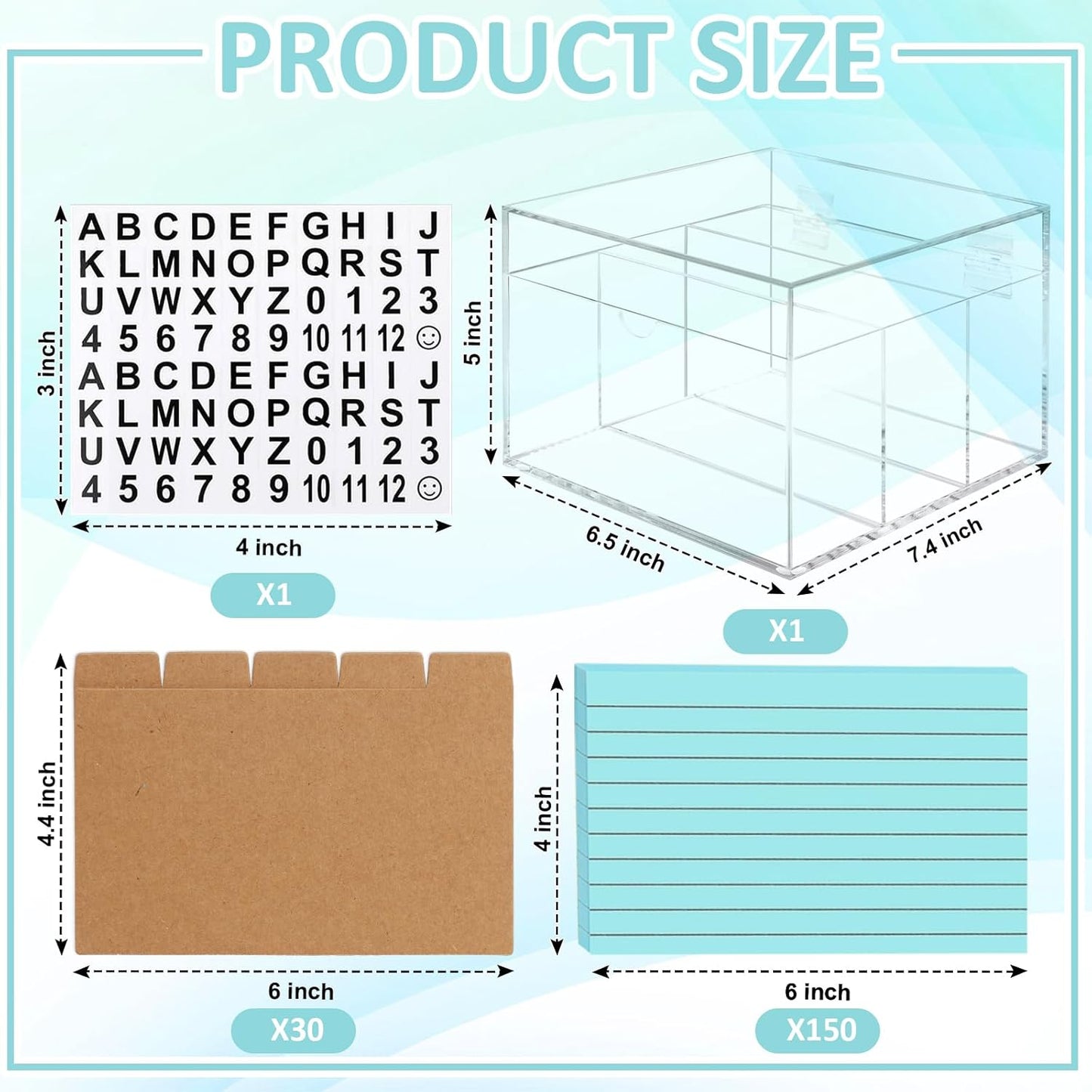 4x6 Index Card Holder Acrylic Index Card Organizer Clear Index Card Box Flash Card Holder with 5 Index Card Dividers Recipe Cards Holder Notecard Storage Box 150 Ruled Cards Stickers For Office Desk
