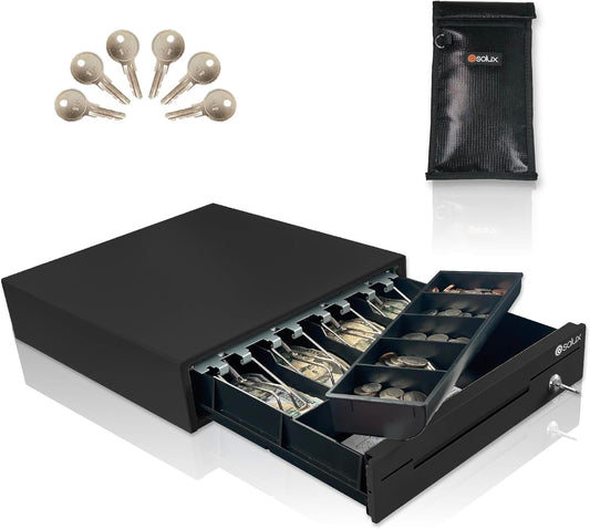 SOLUX 13" Cash Drawer - Cash Registers - Cash Register Drawer for POS - Square Cash Drawer for Small Businesses - Removable Coin Tray - 24V, RJ11/RJ12-Key Lock 4 Bill - 5 Coin, Black