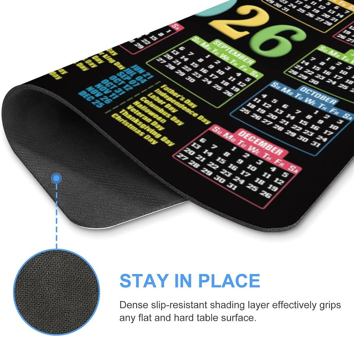 2026 Mouse Pad Calendar,Computer Mouse Pads Calendars Non-Slip Rubber Desk Mat Mousepad Gaming Office Keyboard Mat (9.45x7.87 in)