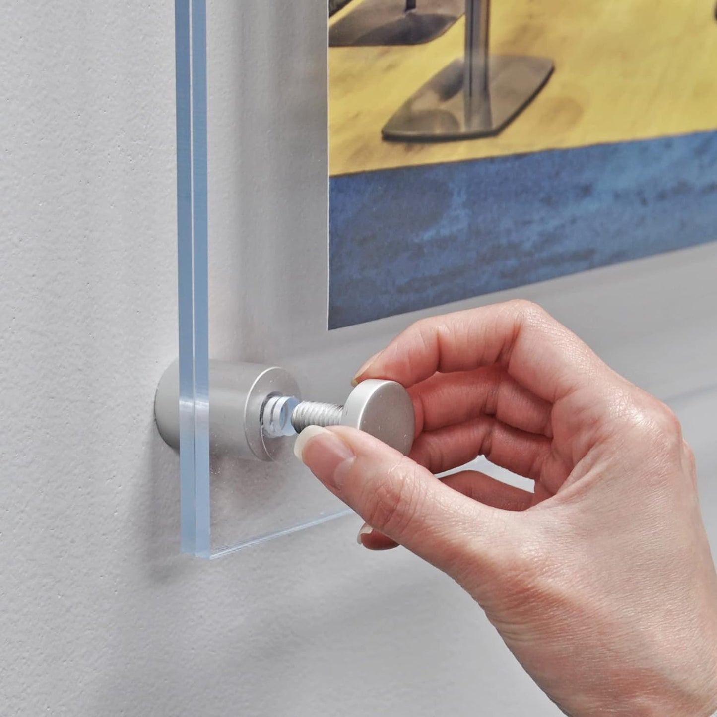 Azar Displays, 105514, Floating Acrylic Wall Frame with Silver Hardware Stand Off Caps, Clear Hanging Photo Frame Display Mount with Frameless Border, Glass-Like Frame for Large Prints, 8.5" x 11"