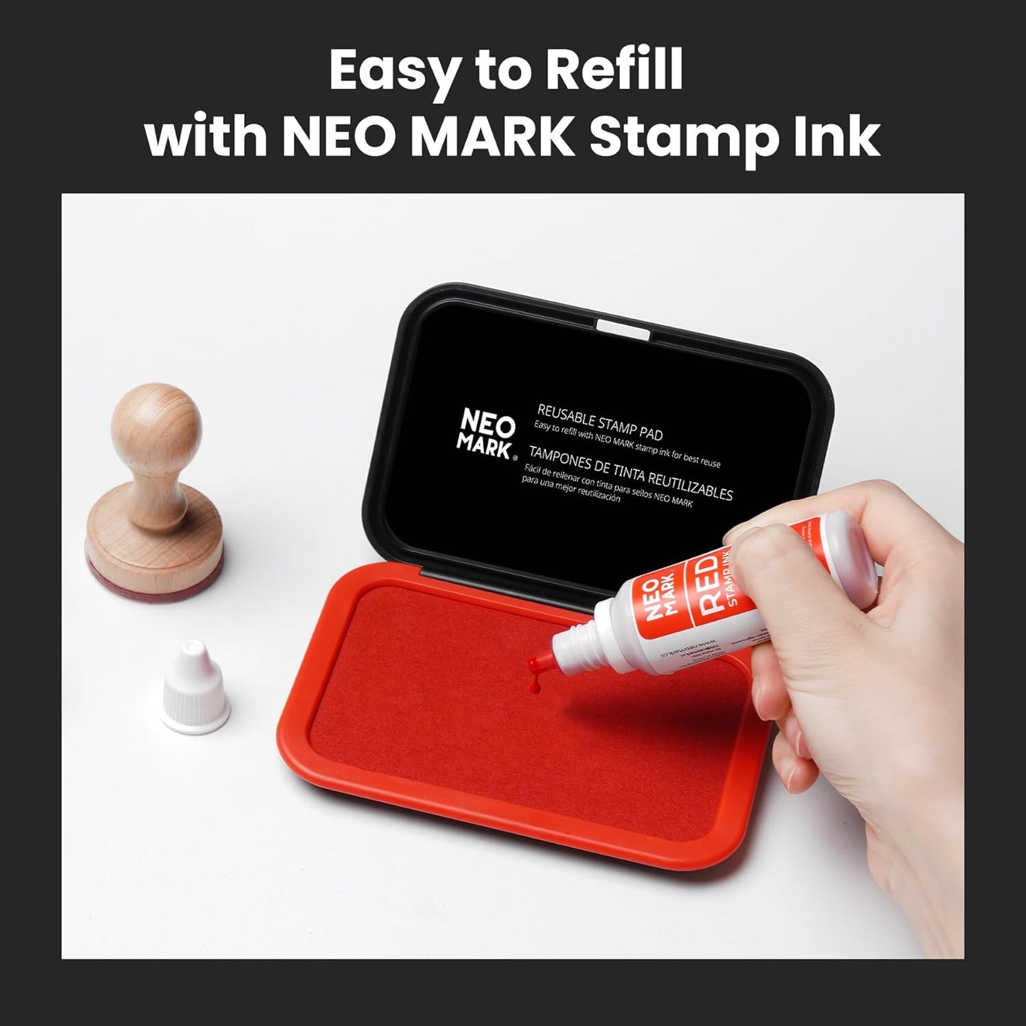 Medium Stamp Pad Kit (1oz Ink Included)-2.8"x 4.4", Magnetic Lid, Premium Quality Felt Stamp Pad (Red)