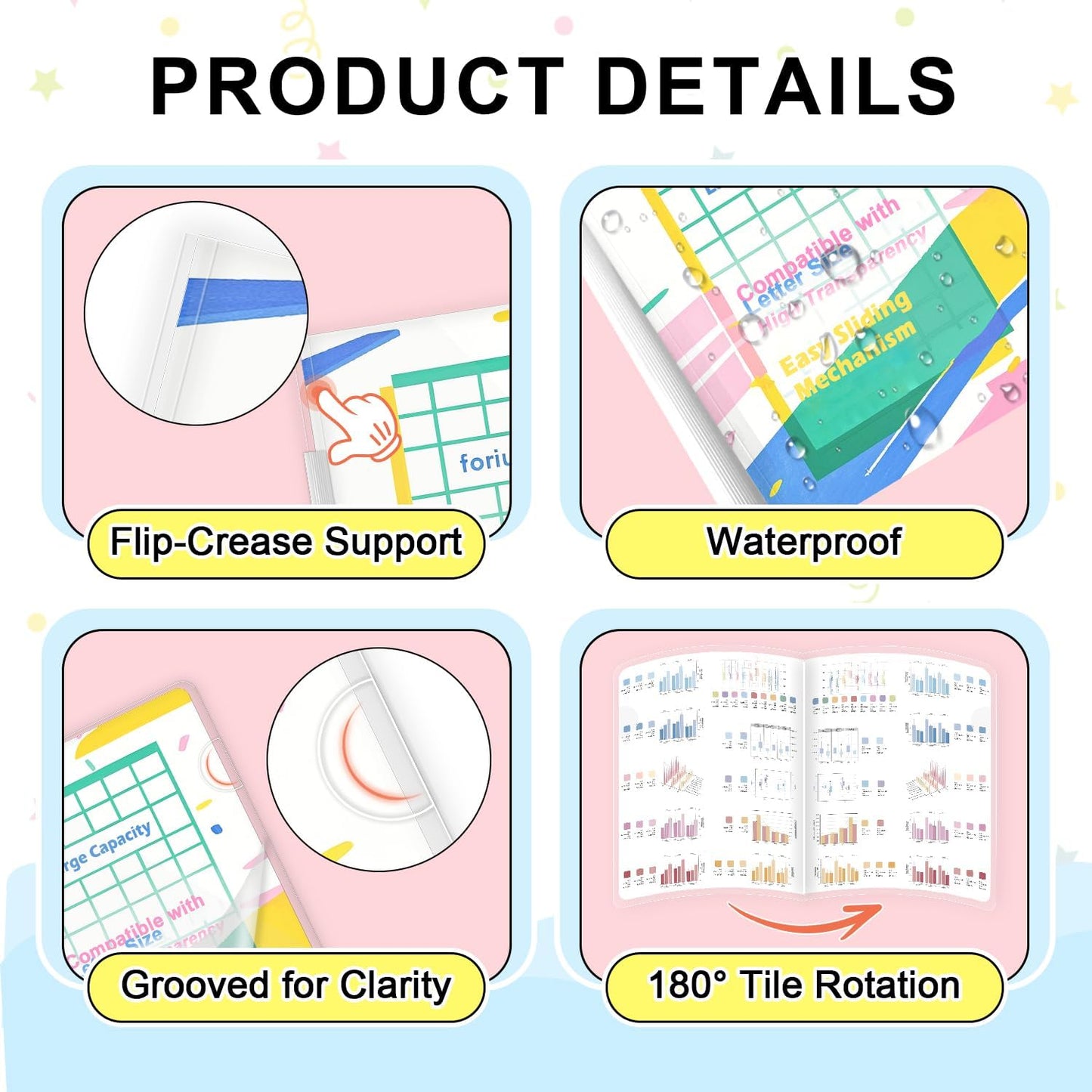 TOTiyea 40 Pack Clear Report Covers with Sliding Bars, Letter Size, 9mm (70 Sheet Capacity) White Sliding Bar File Folders