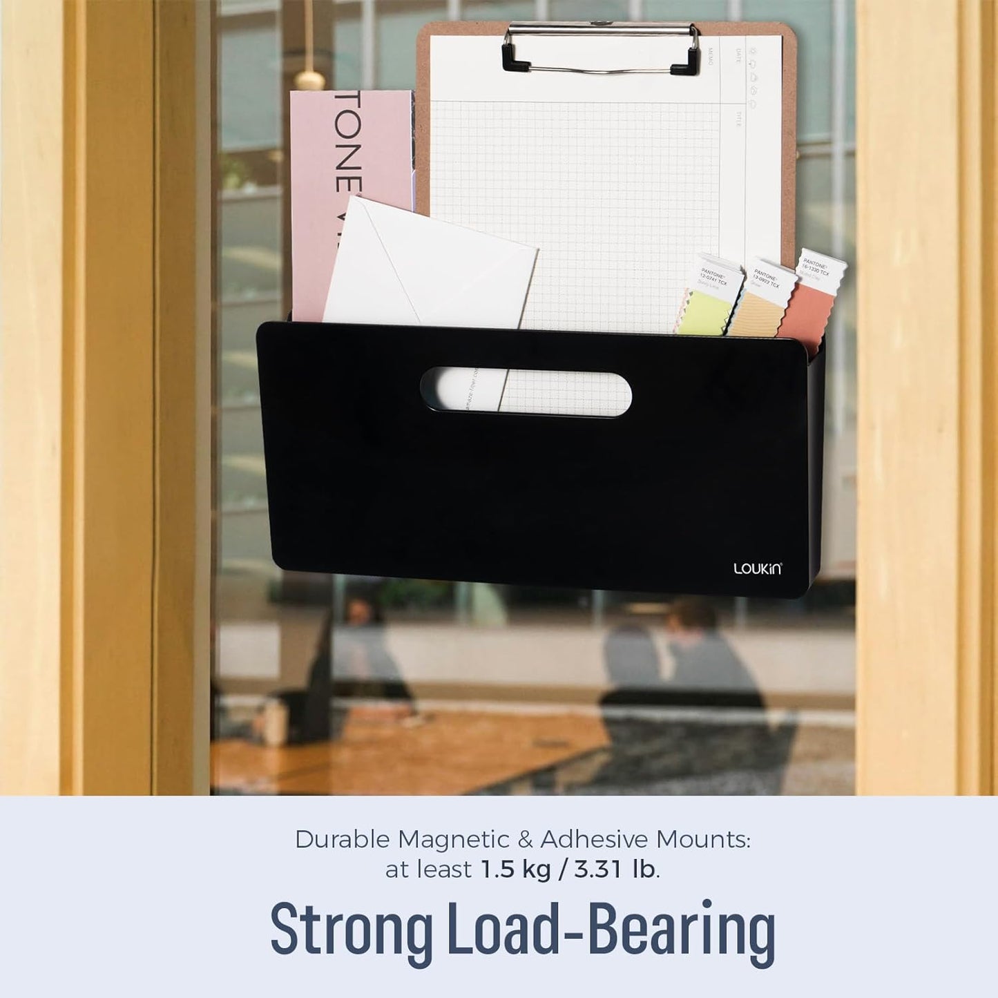 loukin Magnetic File Holder - Vertical Wall Mount Organizer for Whiteboard, Refrigerator, Office Wall, Documents, Letters (Black)