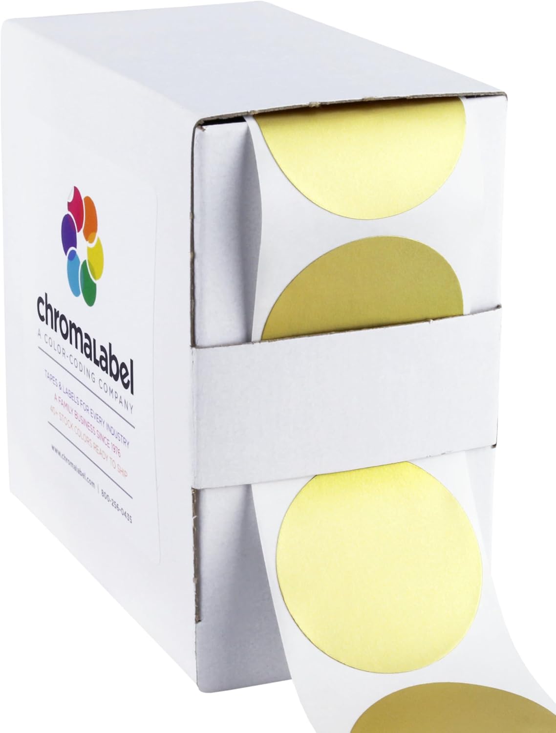ChromaLabel 1.50 Inch Round Label Permanent Color Code Dot Stickers, 500 Labels per Dispenser Box, Gold