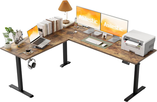 Agilestic L-Shaped Standing Desk Adjustable Height, Electric Corner Standing Desk, Sit Stand Up Desk, 75x61 inch Sit Stand Computer Table, Rustic Brown