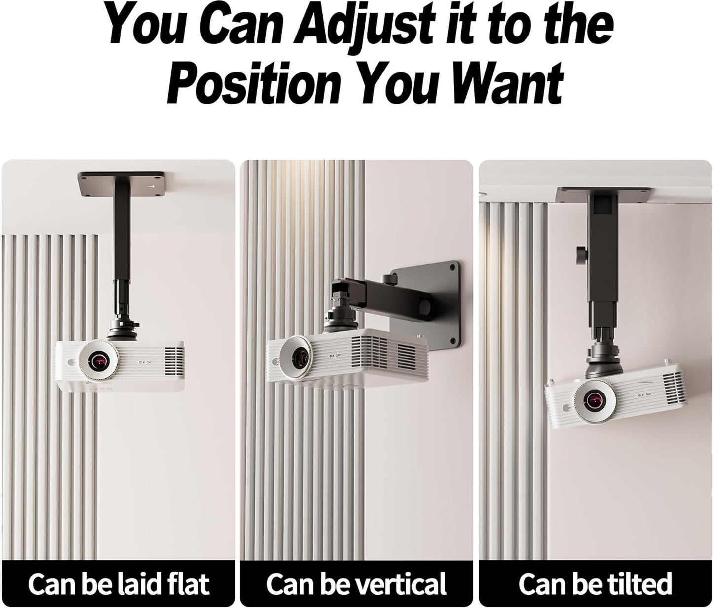 Projector Stand - Single Hole Hanging Height Adjustable Wall Ceiling Mount, Universal Mount with Retractable Arms - Aluminum Alloy Material, Load 33 lbs - Black