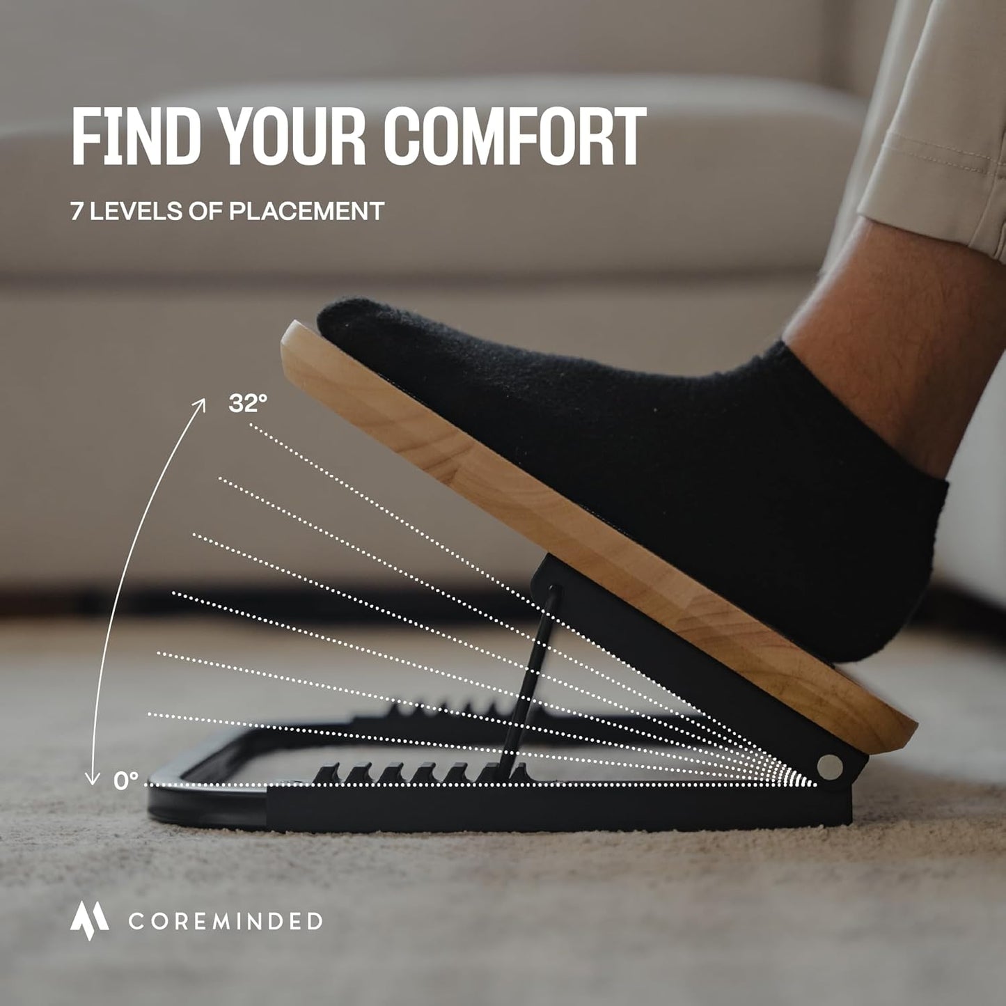 Adjustable Under Desk Foot Stool - Ergonomic Foot Rest with 7 Angles - Natural