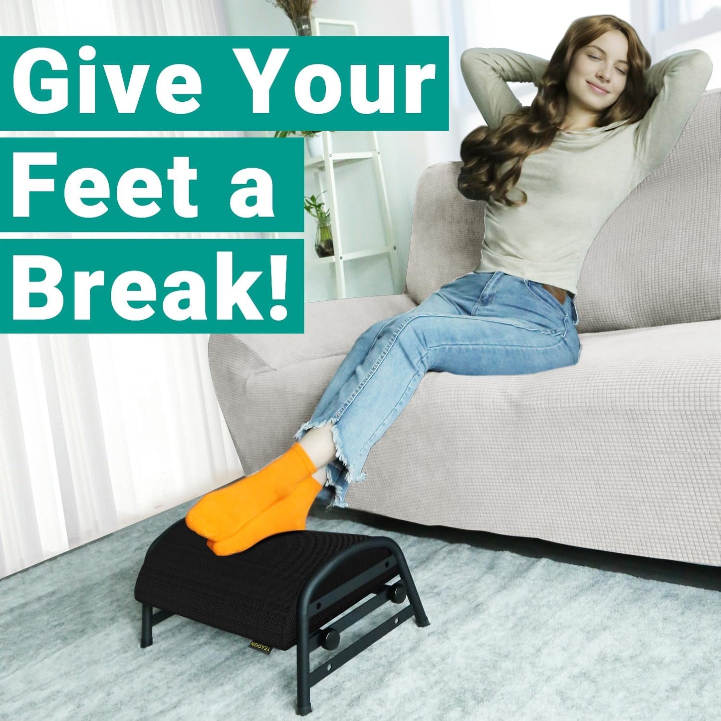 Foot Rest for Under Desk at Work, Adjustable Height Office Footrest for Leg Support, Memory Foam Foot Stool, Office Desk Accessories