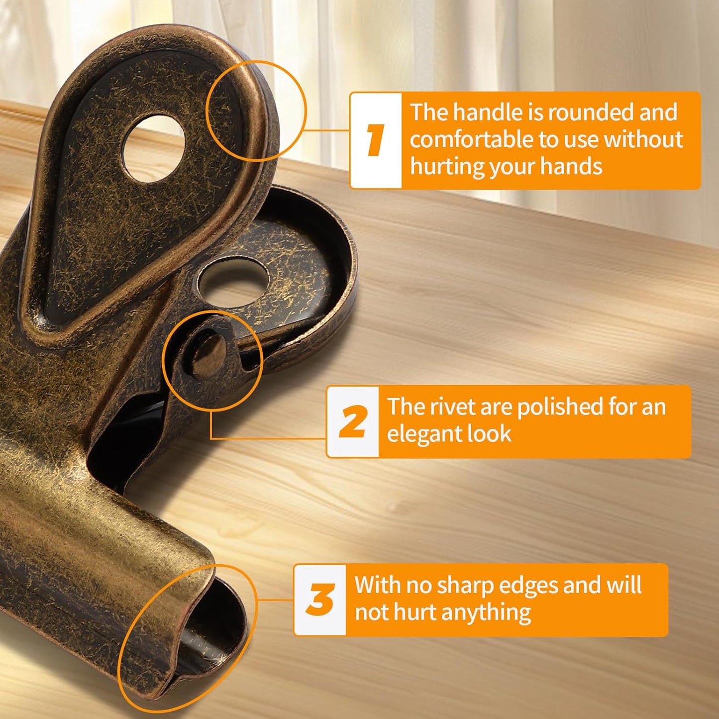 SIAMESE Bulldog Clips, 4 Pcs Binder Clips for Office & Kitchen, Multi-Purpose Binder and Food Bag Clamps for Sealing, Storage, Hanging (Bronze)