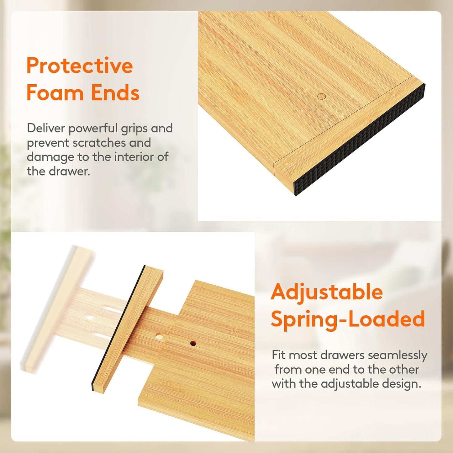 Lifewit 8 Pack Drawer Dividers Bamboo 6" High, 16-22" Adjustable Clothes Drawer Organizers, Expandable Dresser Separators in Bedroom/Bathroom/Kitchen/Office Organization and Storage