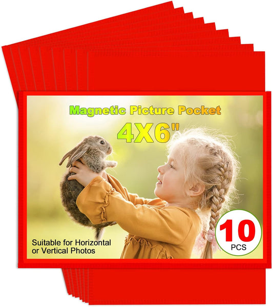 Red Magnetic Picture Frame 4X6 for Refrigerator 10 Pack,Photo Magnets Sleeves