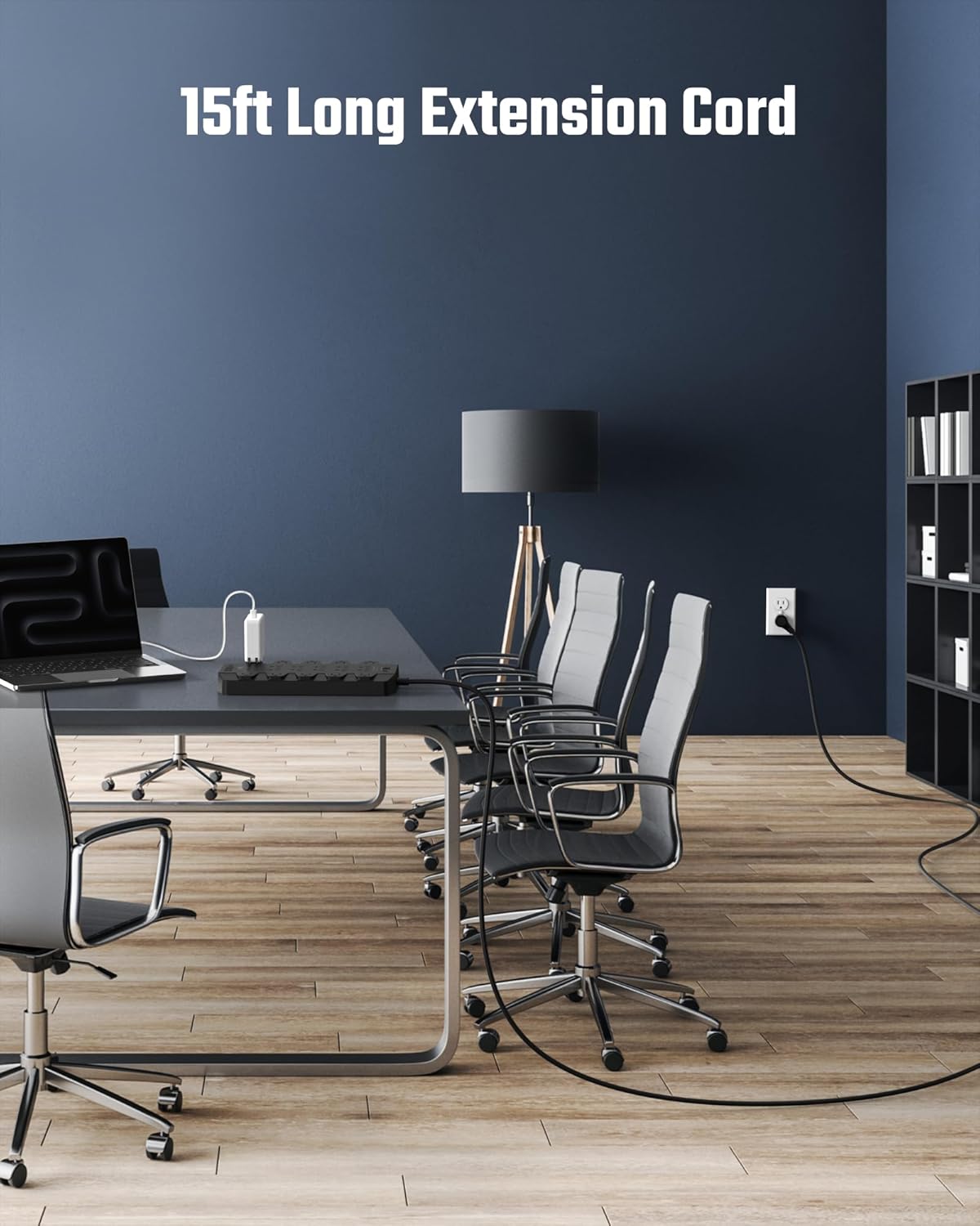 15 Ft Extension Cord Power Strips with Surge Protection, SUPERDANNY Surge Protector with 22 Outlets, 2 USB-C and 4 USB-A, 2100J, 15Ft Flat Plug Heavy Duty Extension Cord (1875W/15A) for Office, School