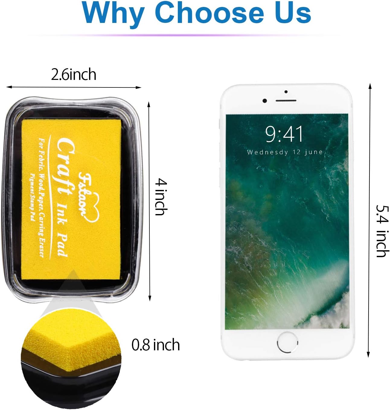 Fstaor Craft Large Ink Pad for Rubber Stamps, Non-Toxic Washable Safe Stamp Pads for Kids, Ink Pads Permanent for Paper Wood Fabric (Pack of 12)