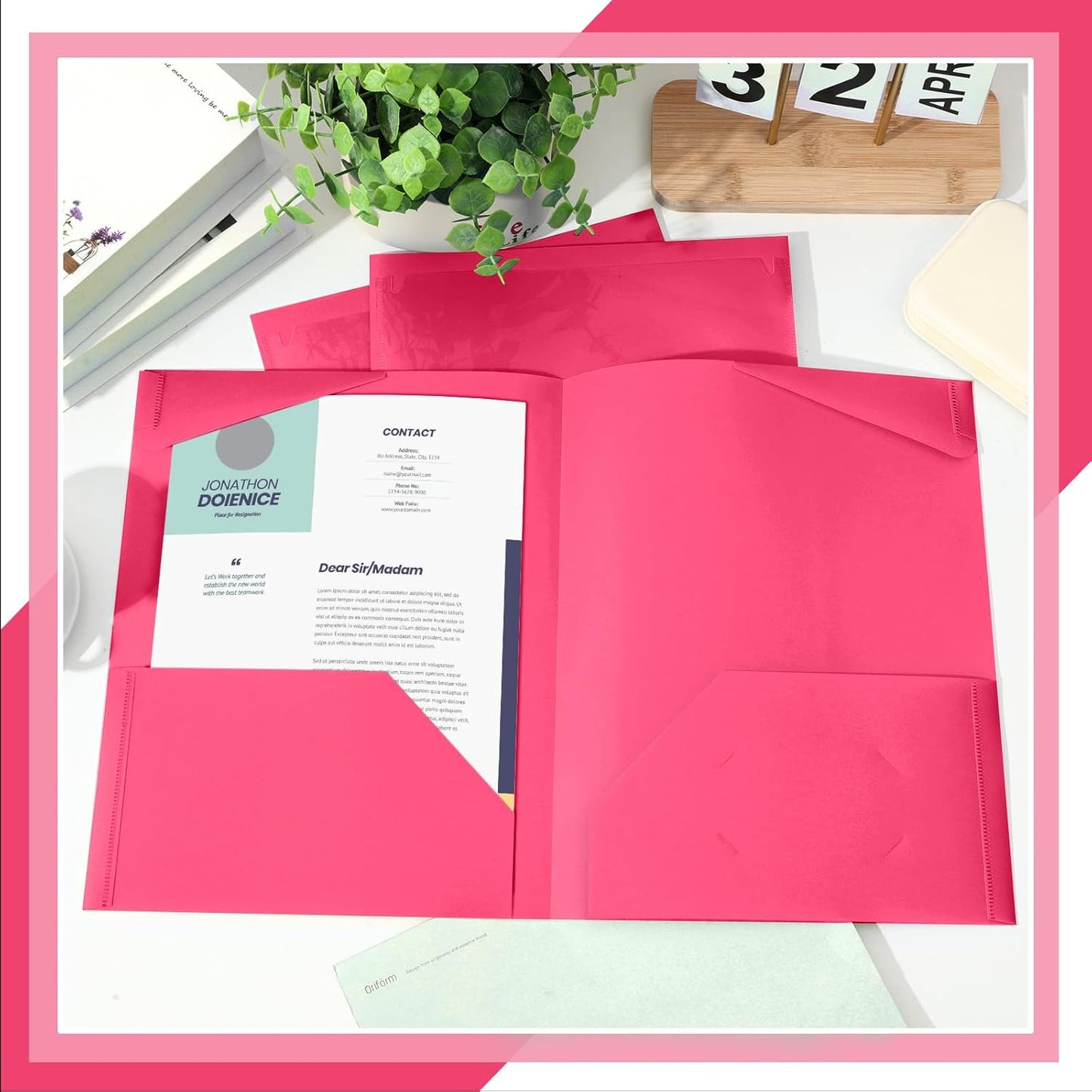 Henoyso 60 Pcs Plastic Folders with Clear Front Pockets Heavy Duty File Folders with 2 Pockets and Card Slot for Student Communication School Office Presentation Report (Hot Pink)