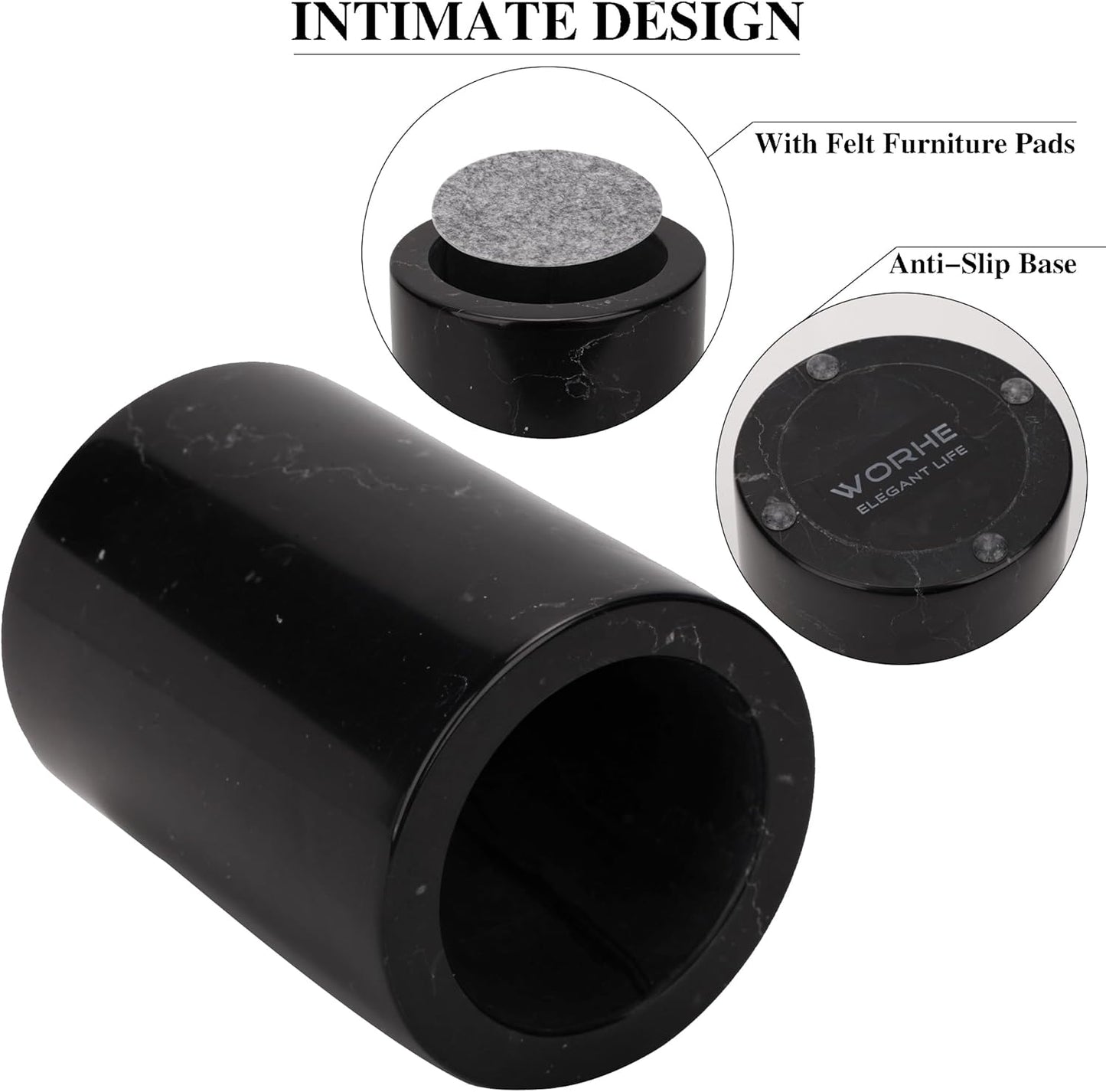 WORHE Natural Marble Pen Holder, Stylish Stone Caddy for Desk, Multi-Purpose Makeup Brush and Office Supply Storage Organizer, Desks Accessory Toothbrush Cup for Home School Black (DL003)