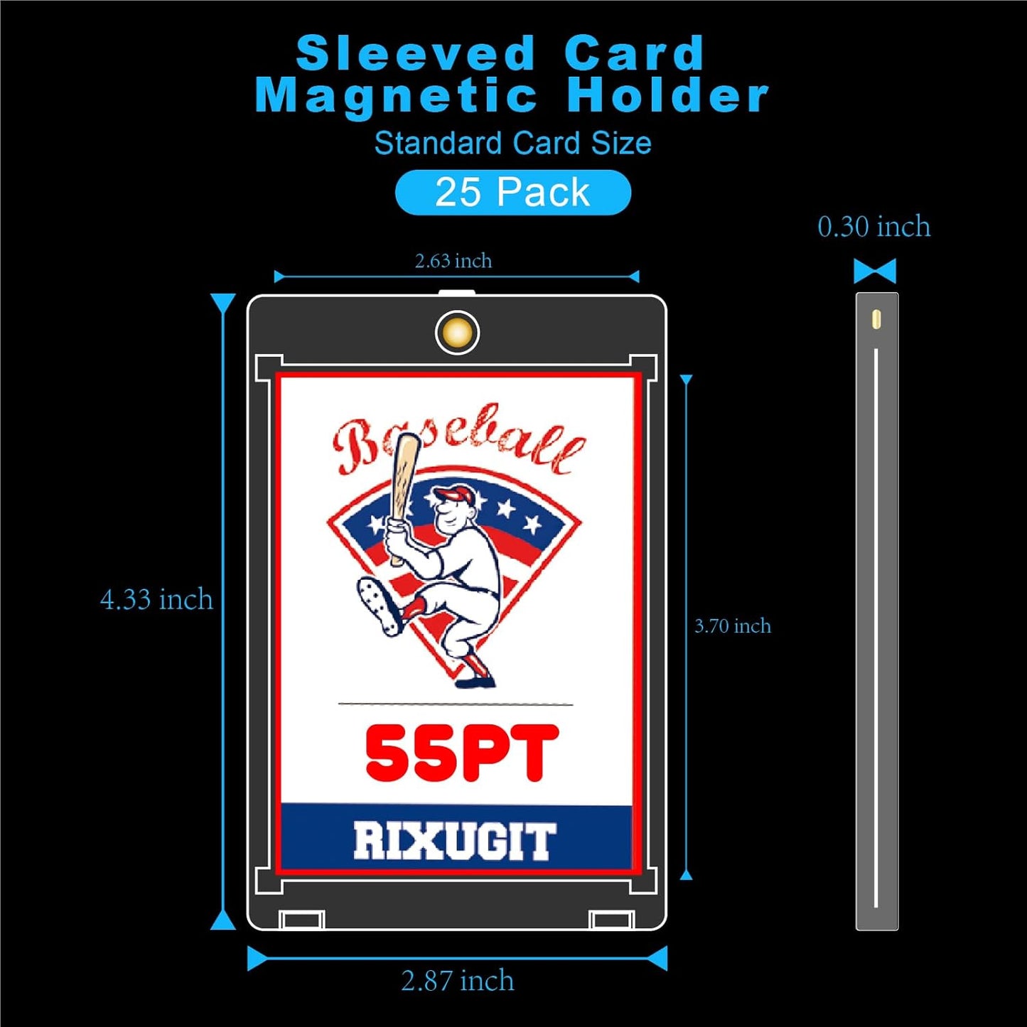 25-Pack Sleeved Magnetic Card Holders - 55PT Magnetic Card Cases with 2.63"x3.7" Larger Inner Dimension, First Insert Card into Soft Card Sleeve, Then Place into Card Holder for Double Protection