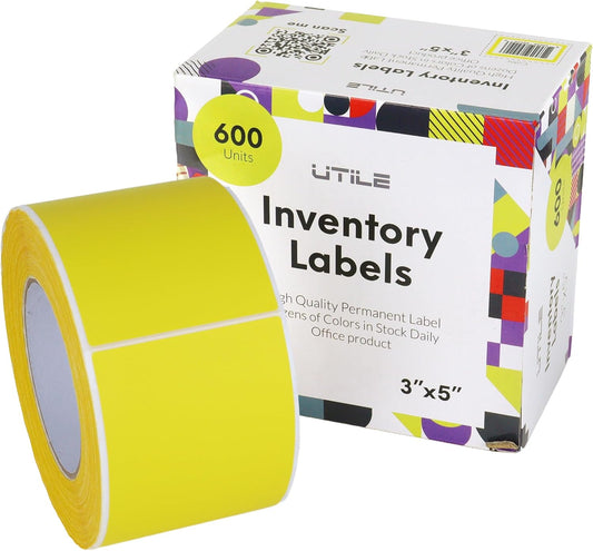 UTILE - Thermal Labels 3x5 Inch 600 Inventory Stickers Roll (Yellow), compatible with Thermal Printers - Color Coding Label for Box - Sticker to Write On Packing Labels Color Coded - Tags for Labeling