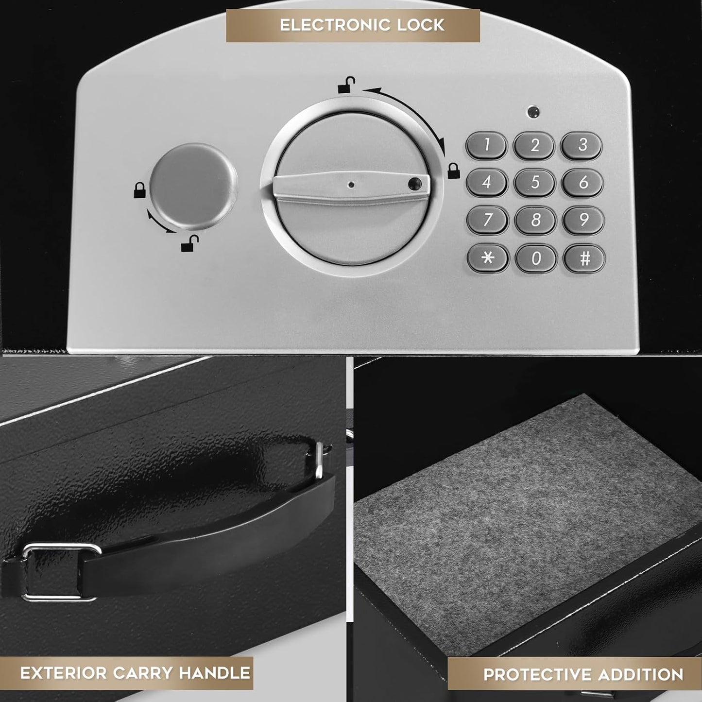 Dalmbox Portable Metal Safe Box with Digital Code Lock,Fire Resistant Storage for Documents, Fireproof Safe Box, Car, Home, Office and Outside, Black Box， Medium