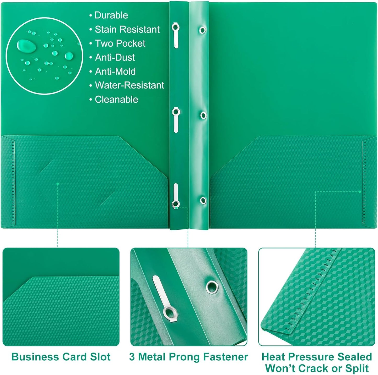 Patelai 48 Pcs Plastic Folders with 2 Pockets and 3 Prongs Home Folders with Card Slot Letter Size Heavy Duty Report Covers for Back to School(Green,Diamond)