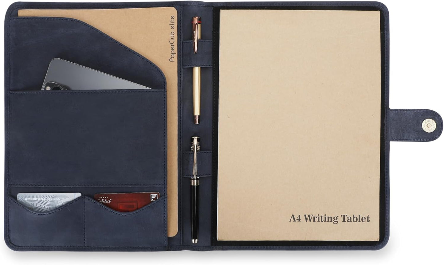 Leather Padfolio Legal Pad Portfolio Organizer | Handmade Executive Notebook Binder | Heavy Duty Full Grain Cow Hide Resume Interview Folio for Men Women, Rustic NoteBook Folder (Blue)