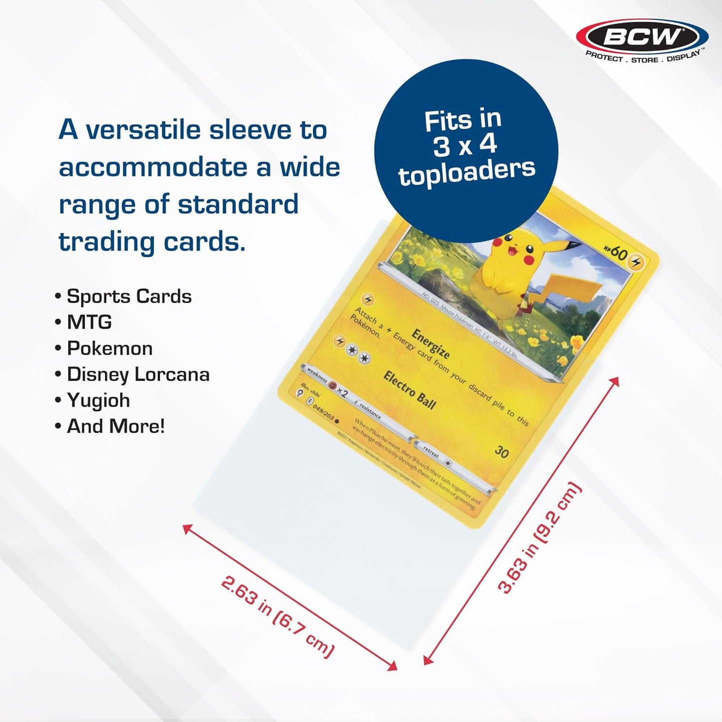 BCW Standard Card Sleeves - 2-5/8" x 3-5/8" - 5 Packs (500 Total) | Crystal Clear Acid-Free, Toploader | Trading Card Sleeves for Baseball, Basketball, Football, Hockey, Pokemon, MTG, etc
