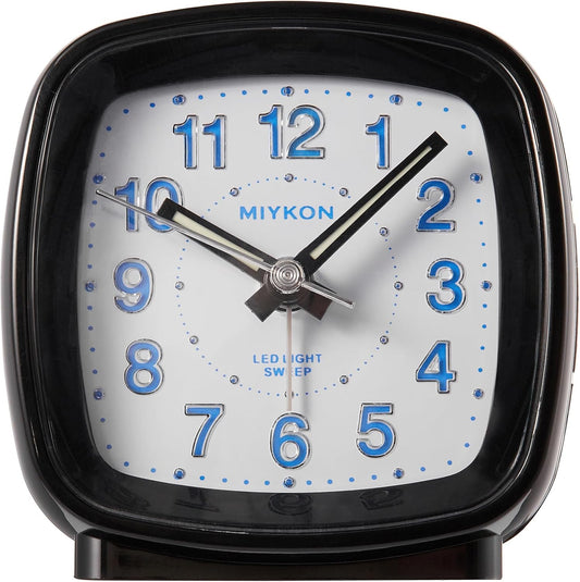 Miykon Small Square Analog Alarm Clock – Silent Non-Ticking, Battery Operated with LED Light & Snooze – Desk, Table, Travel or Bedside Clock for Bedroom, Office, Bathroom – Black 2.5 Inch