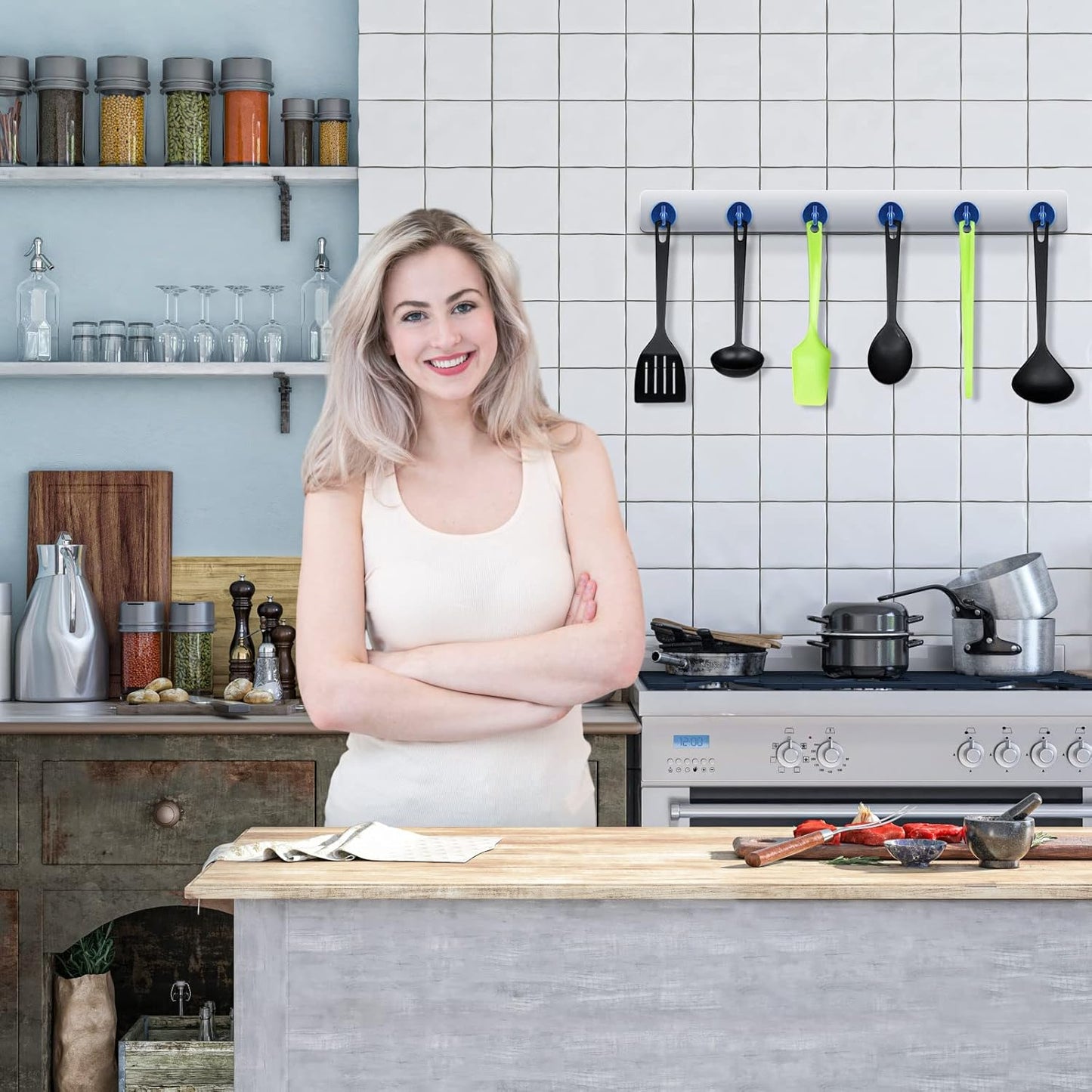 Neosmuk Magnetic Hooks Heavy Duty, Strong Magnet with Hook for Fridge, Super Neodymium Extra Strength Industrial Hooks for Hanging, Magnetic Hanger for Toolbox, Cruise, Grill(Navyblue,4 Pack)