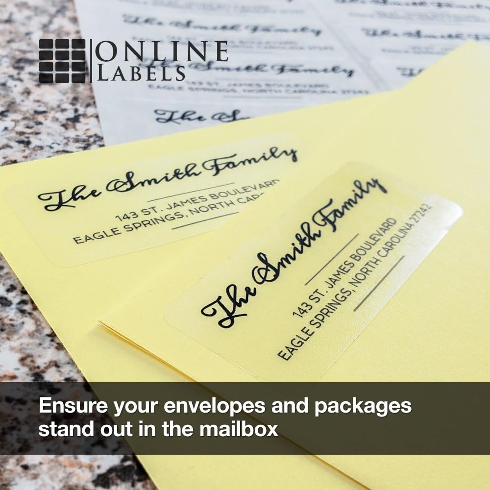 2.625" x 1" Waterproof Clear Gloss Address Labels - Pack of 7,500 Transparent Labels, 250 Sheets - Compatible with Laser Printers, OL875CL, OnlineLabels