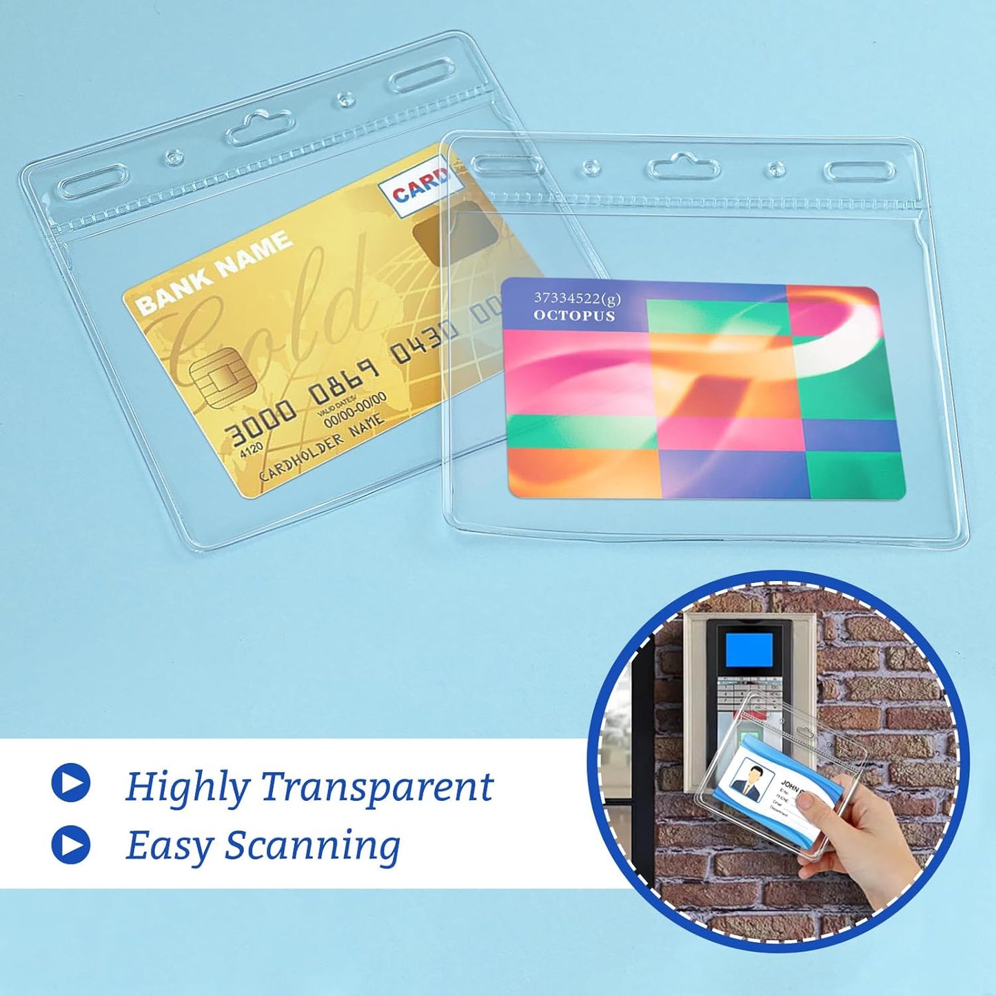 50 Pcs Card Protector ID Name Badge Holder 4 x 3 Inches Clear Plastic Horizontal No Zipper ID Card Holder