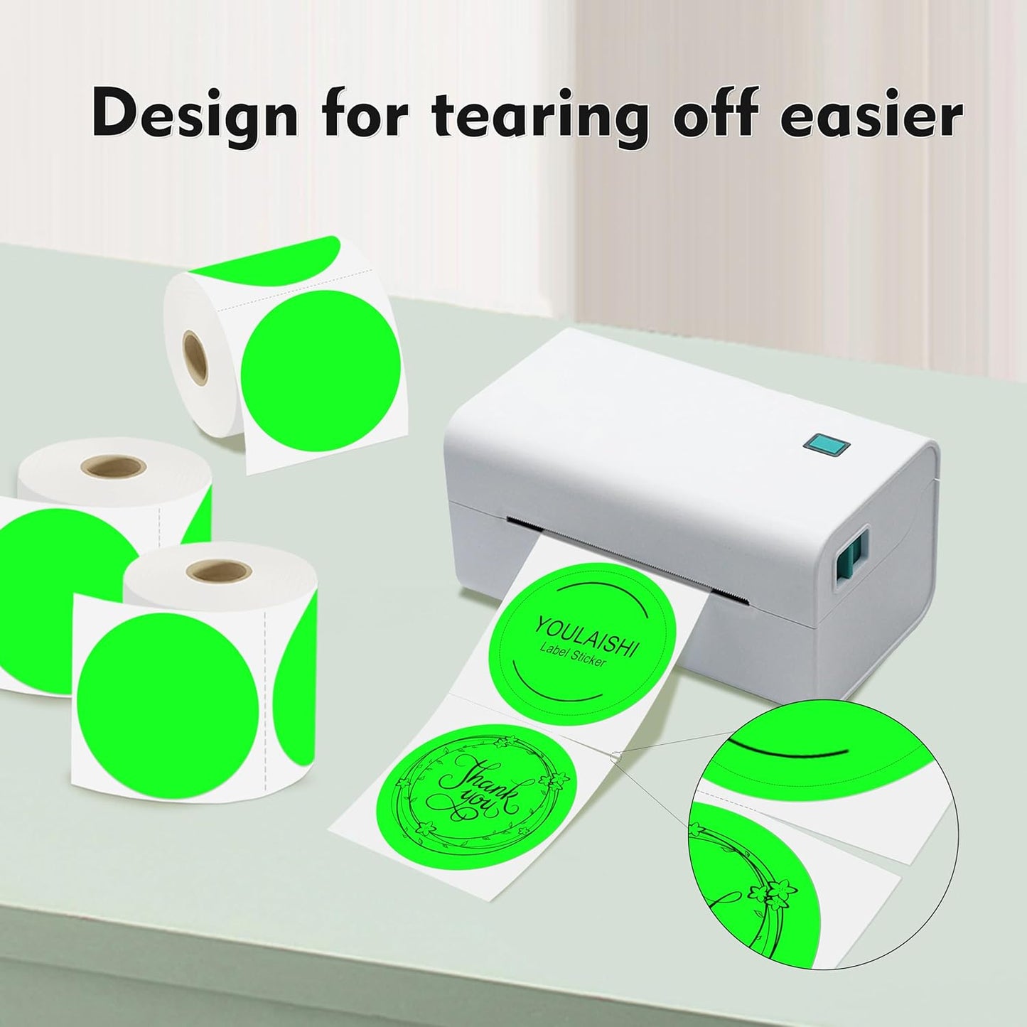 3 X 3 Inch Color Coding Dot Labels Circle Thermal Printable Waterproof 2000 Pcs Round Stickers Adhesive Writable for Office, Home, Garage, DIY Sticker, Barcodes, Name Tag, Fluorescent Green