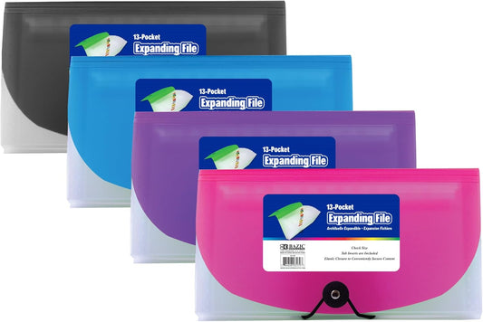 BAZIC Expanding File Folder 13 Pockets, Coupon Size Plastic File Folders w/Color Tabs Pocket, Home Office Supplies, Check Bills Receipts Organizer, 72-Packs