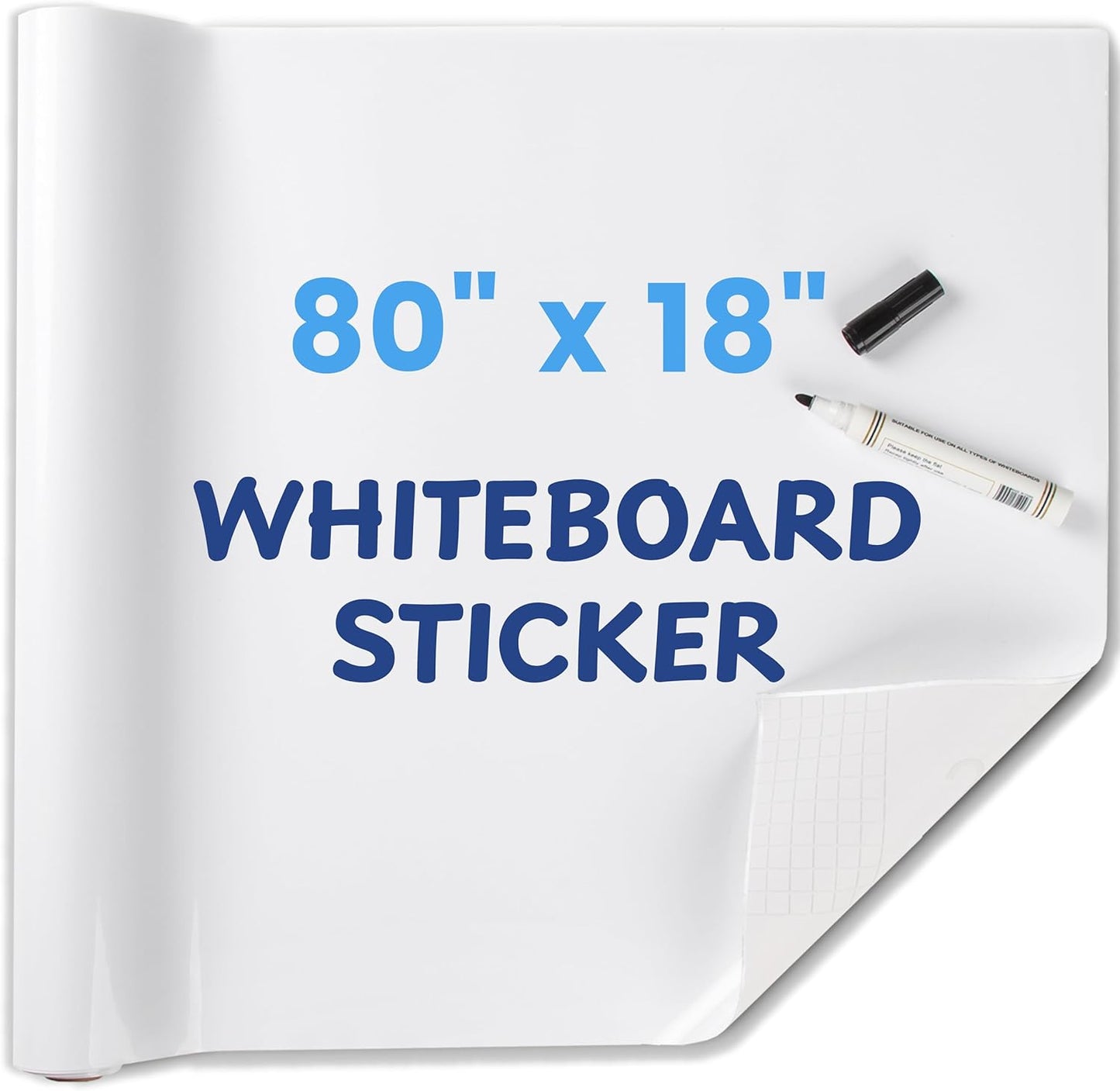 Dry Erase Sticker for Wall, 80" x 18" No Ghosting Peel and Stick White Board Roll, Stain-Proof Self-Adhesive Whiteboard Paper for Home, Office, Classroom