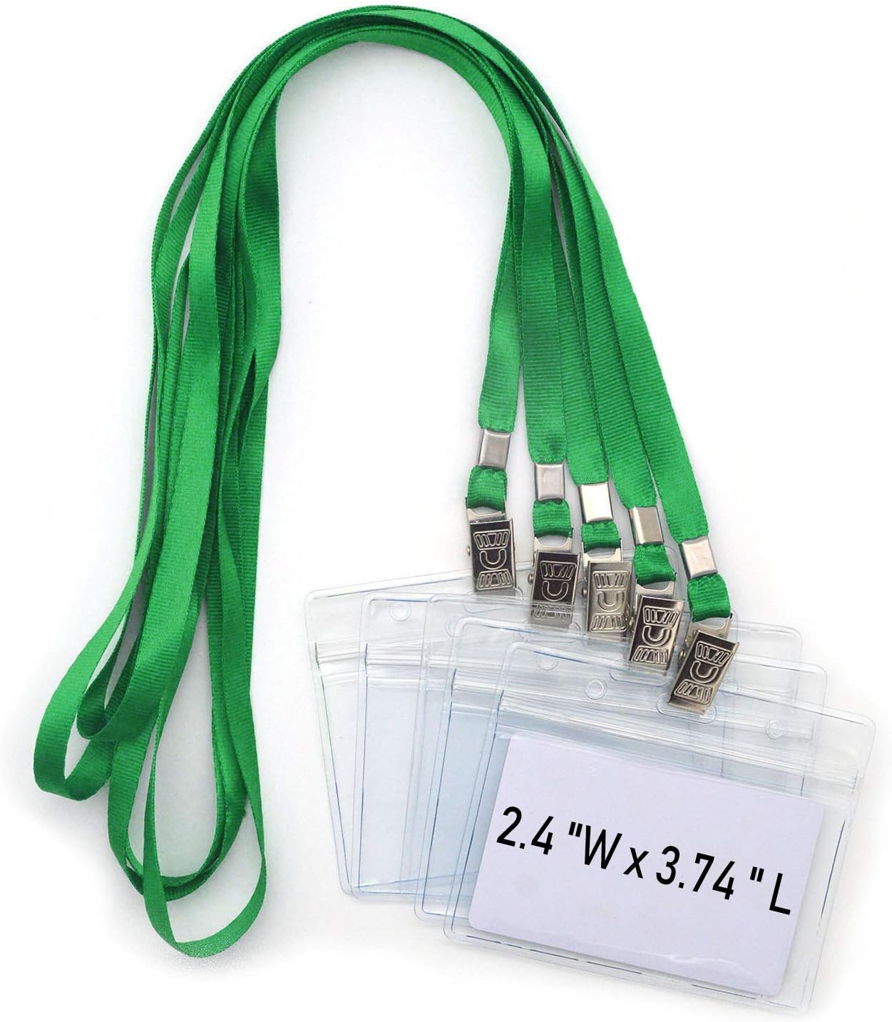 Bird Fiy Lanyards with id Holder Name Badges 50 Pcs Waterproof Type Clear Plastic Horizontal Name Tag Badge Id Card and 50 Pcs Lanyard (Green)