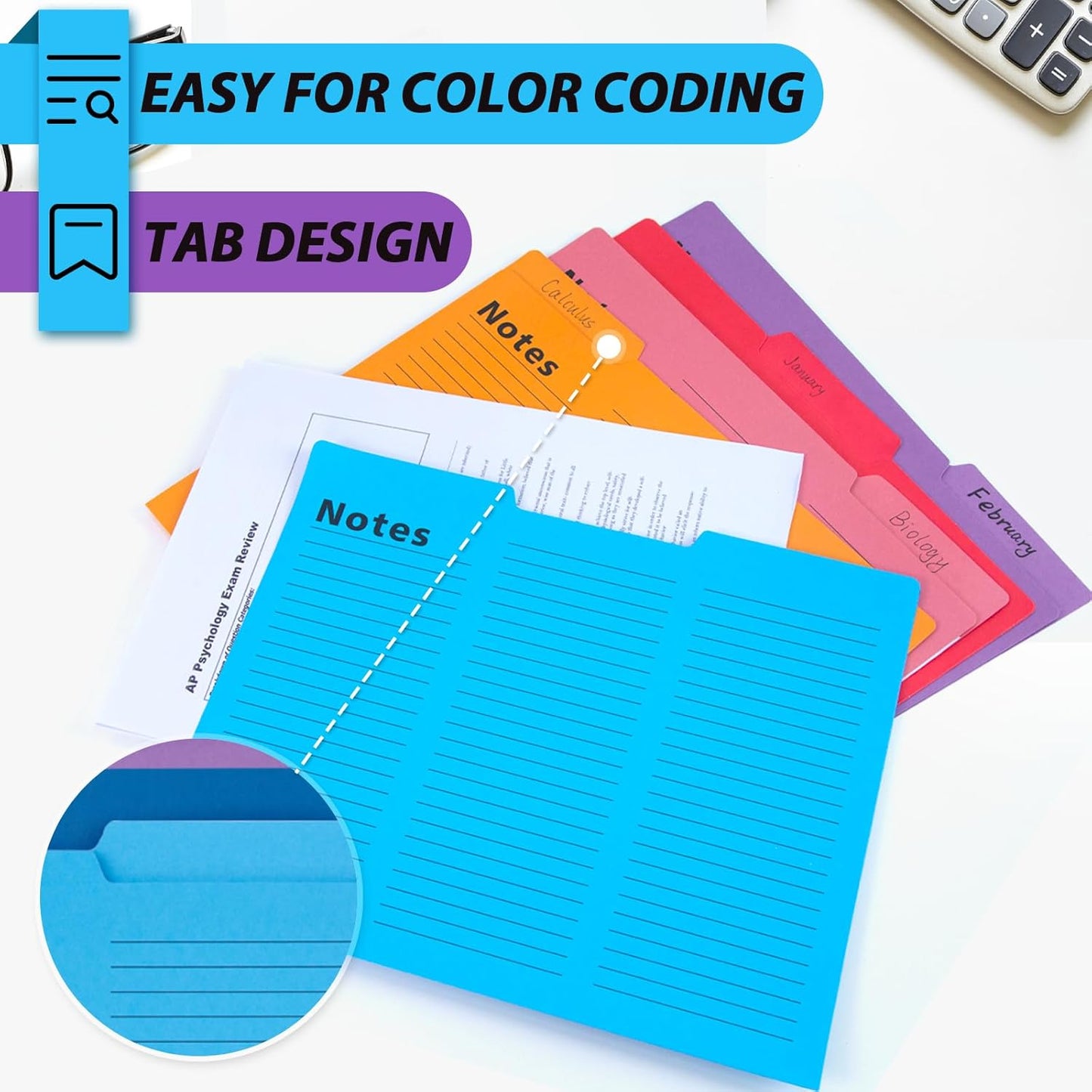 Shindel 16 Pack File Folders Letter Size, Notes Tabbed File Folders with Tabs, 9.6 x 11.5 Inch, 1/3 Cut Tabs, Manilla Letter Size Folder for Back to School, Business for Document, 8 Vibrant Colors