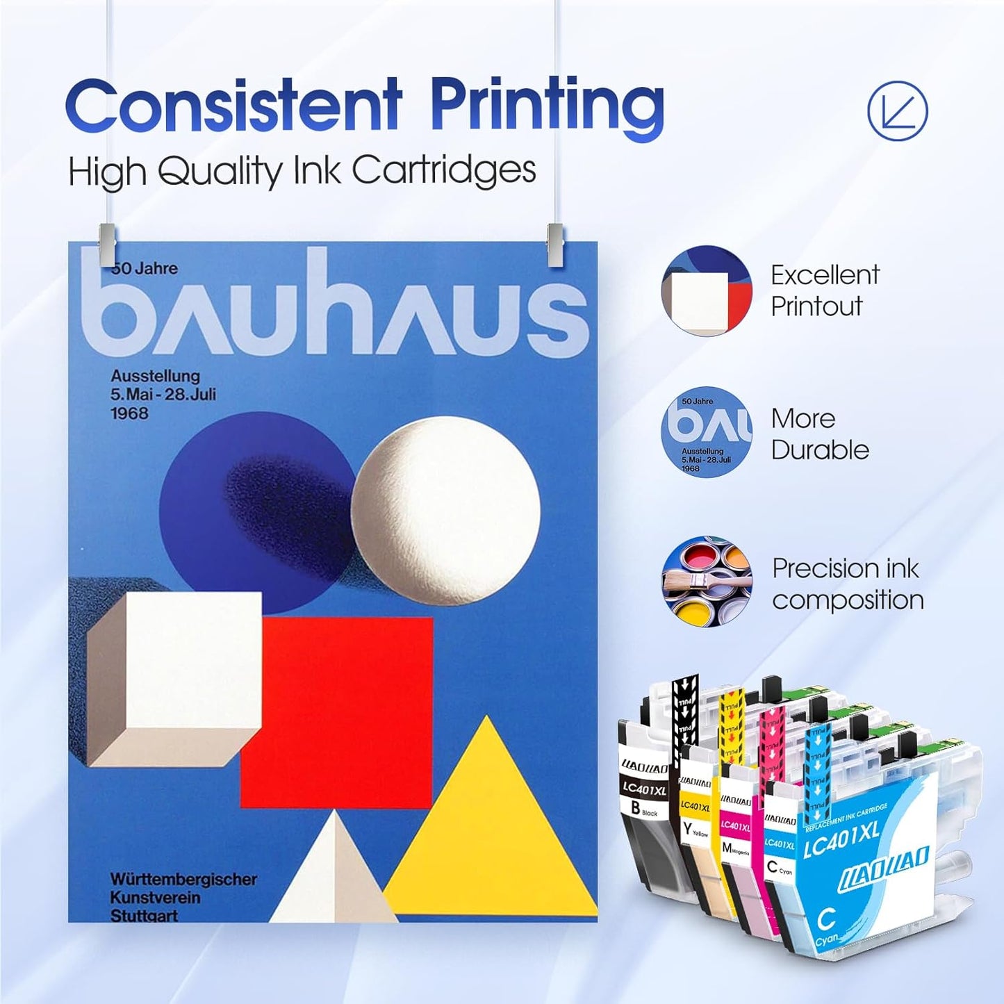 LC401XL Ink Cartridges Replacement for Brother LC401 LC401XL Ink Cartridges for Brother Printer MFC-J1010DW MFC-J1012DW MFC-J1170DW Black Cyan Magenta Yellow (4 Pack)