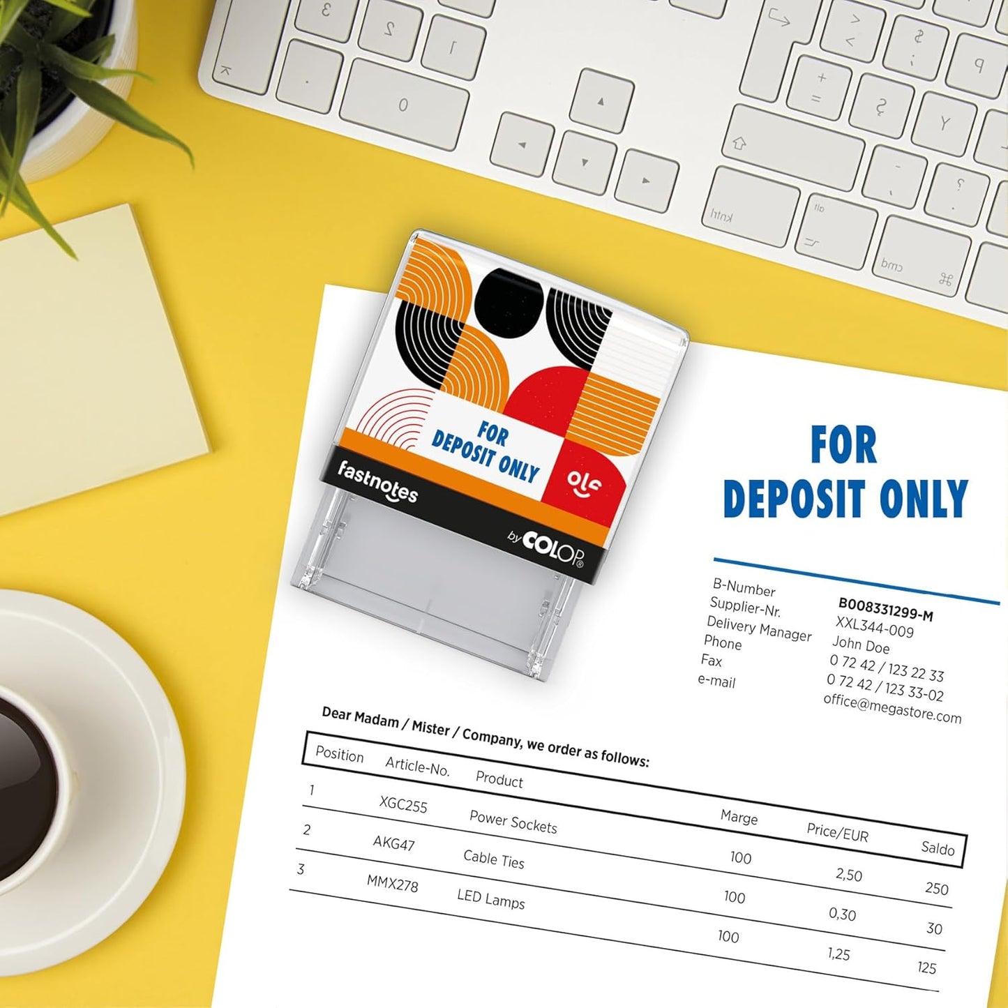 Fastnotes for Deposit ONLY Self-Inking Rubber Stamp by COLOP- Great for Office Documents, Notary, Warehouse, Accounting, Business, and Legal Documentation - Blue Ink (for Deposit ONLY- Blue)