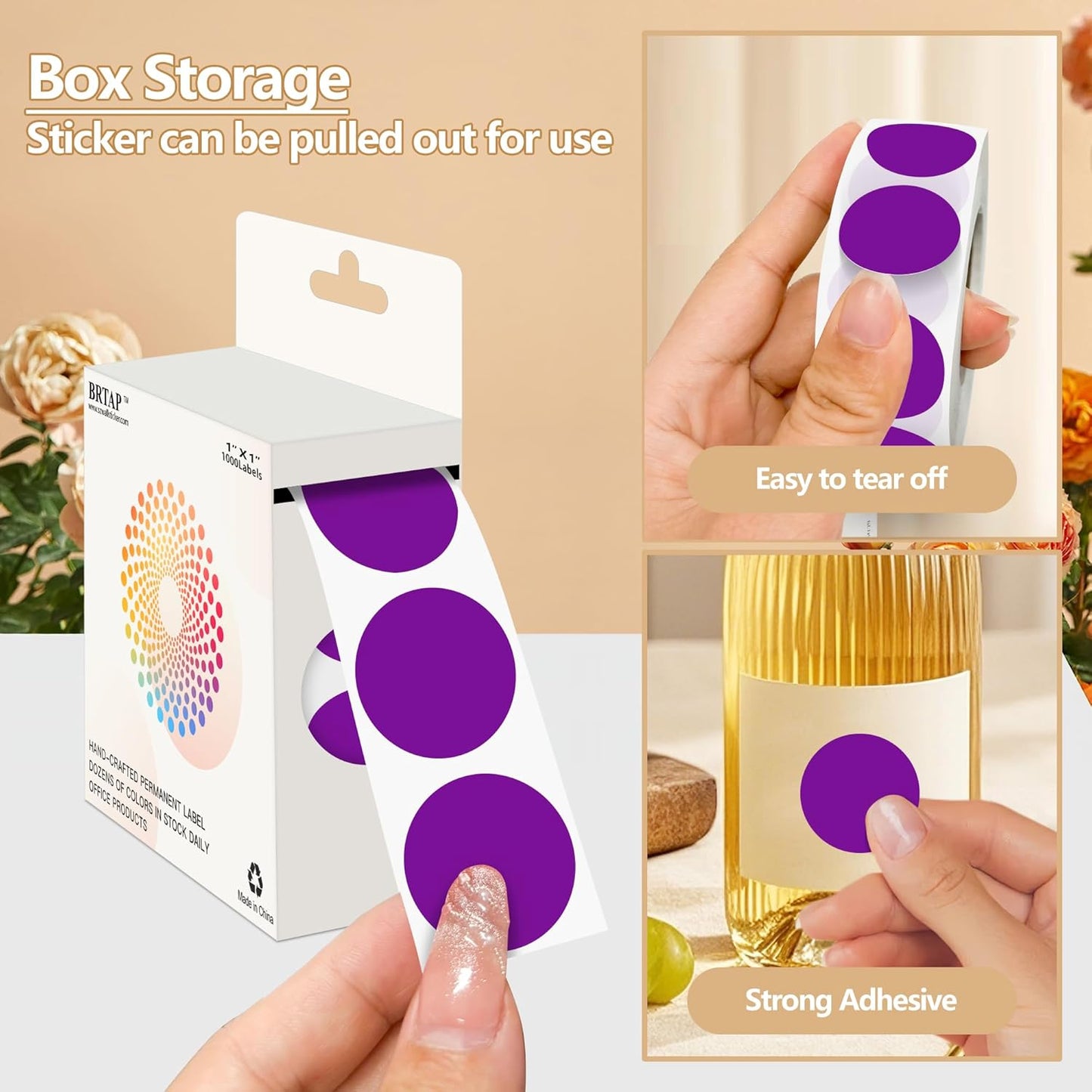 Purple 1 Inch Round Color Coding Dot Labels, 10 Rolls 10000 Dot Stickers in Dispenser Box - Permanent Adhesion, Vibrant Colors, Highly Visible