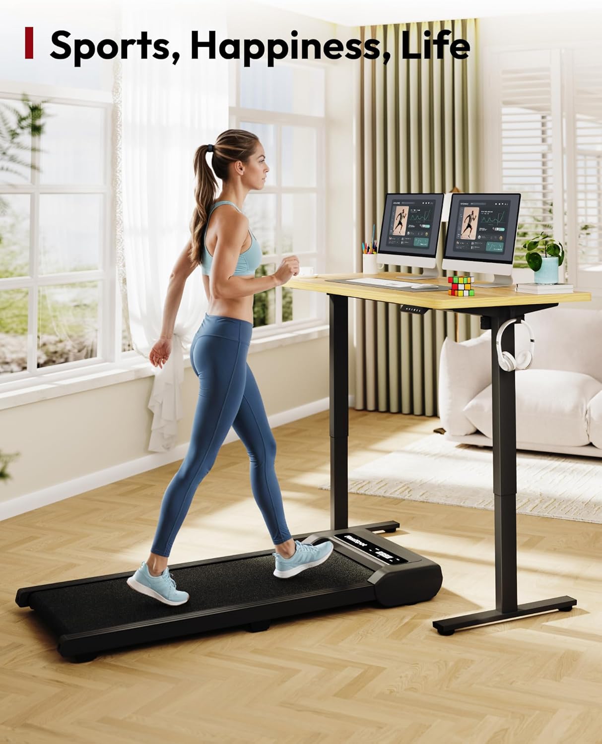 SANODESK Electric Standing Desk 48 x 30 Inches Whole-Piece Desktop Height Adjustable Stand Up Desk w/6-Button Controller Ergonomic Computer Desk for Home Office, Black Frame + Natural Tabletop