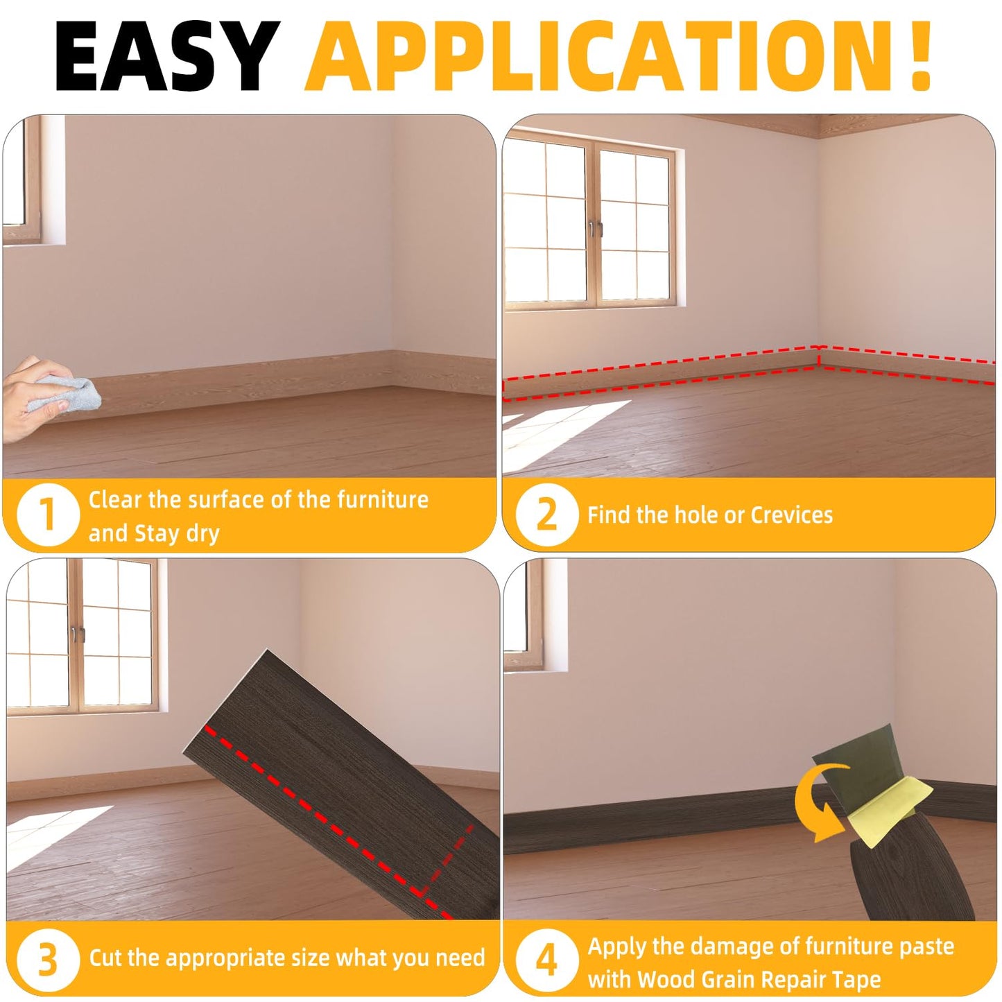 GSCIT Club Wood Grain Repair Tape, 1.7 inch X 50ft Self Adhesive Red Walnut Grain Repair Patch for Tables, Chairs, Baseboards, Doors, Windows, Floors, Handicraft DIY.