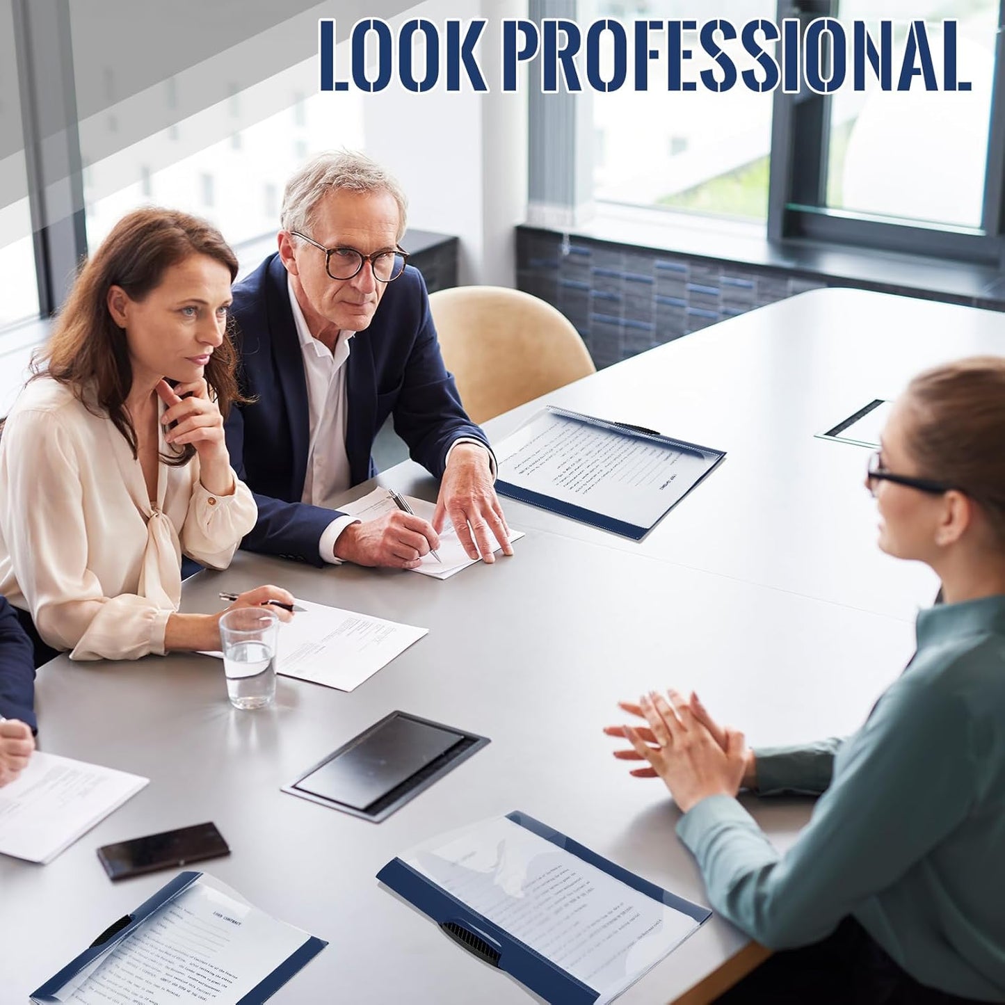 Teling 48 Pcs Report Covers with Sliding Bar Clear Plastic Presentation Folders 9.4 x 11.8 Inches Paper Binder Pocket Folder for Back to School Classroom Business Files Document Office (Navy Blue)